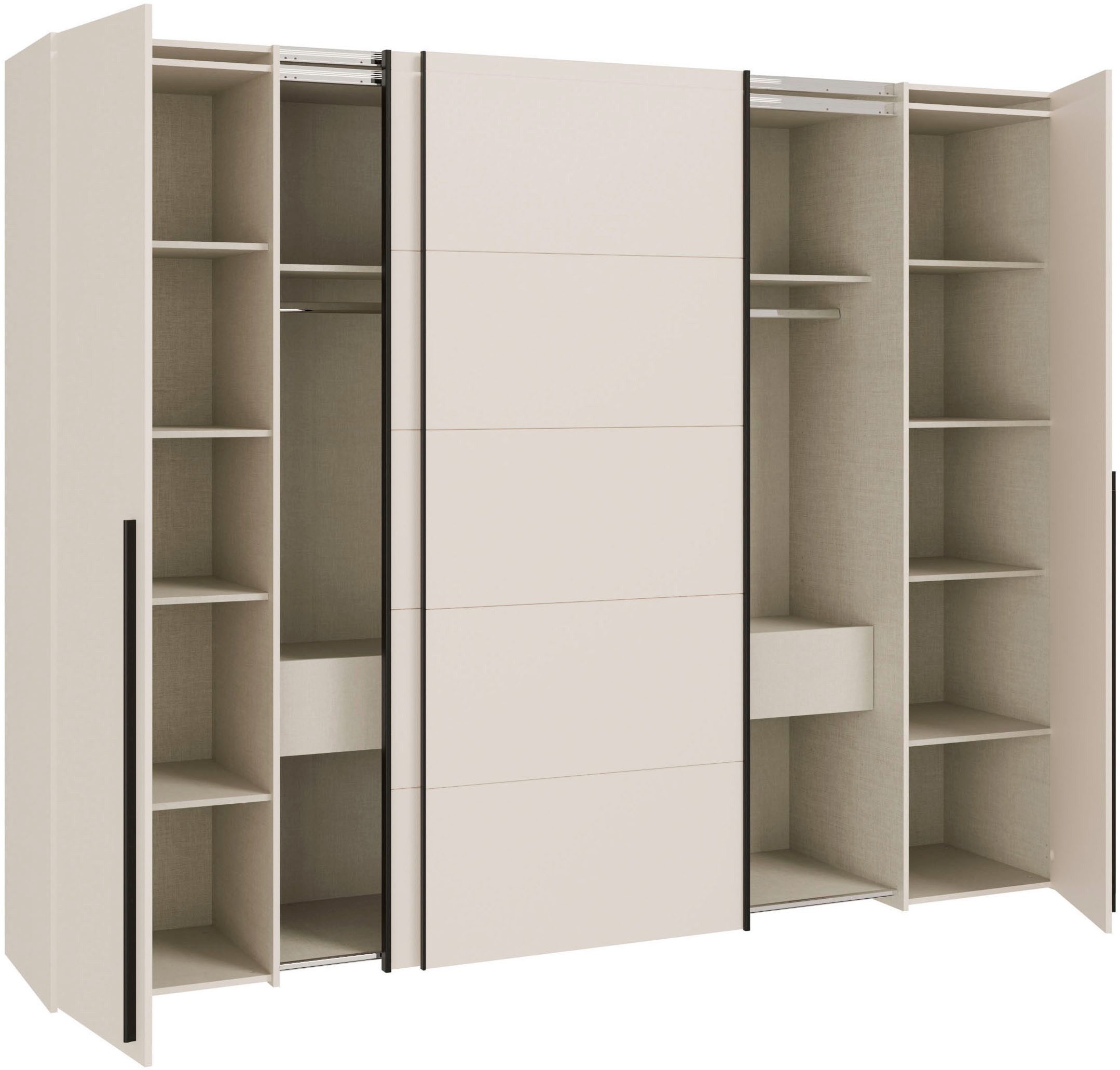 FORTE Kleiderschrank Narago, Kombischrank, modernes Design (B/H/T ca. 270/210/61cm, auch mit Premiumausstattung) Kombination aus Schwebetüren mit seitlichen Drehtüren, Made in Europe