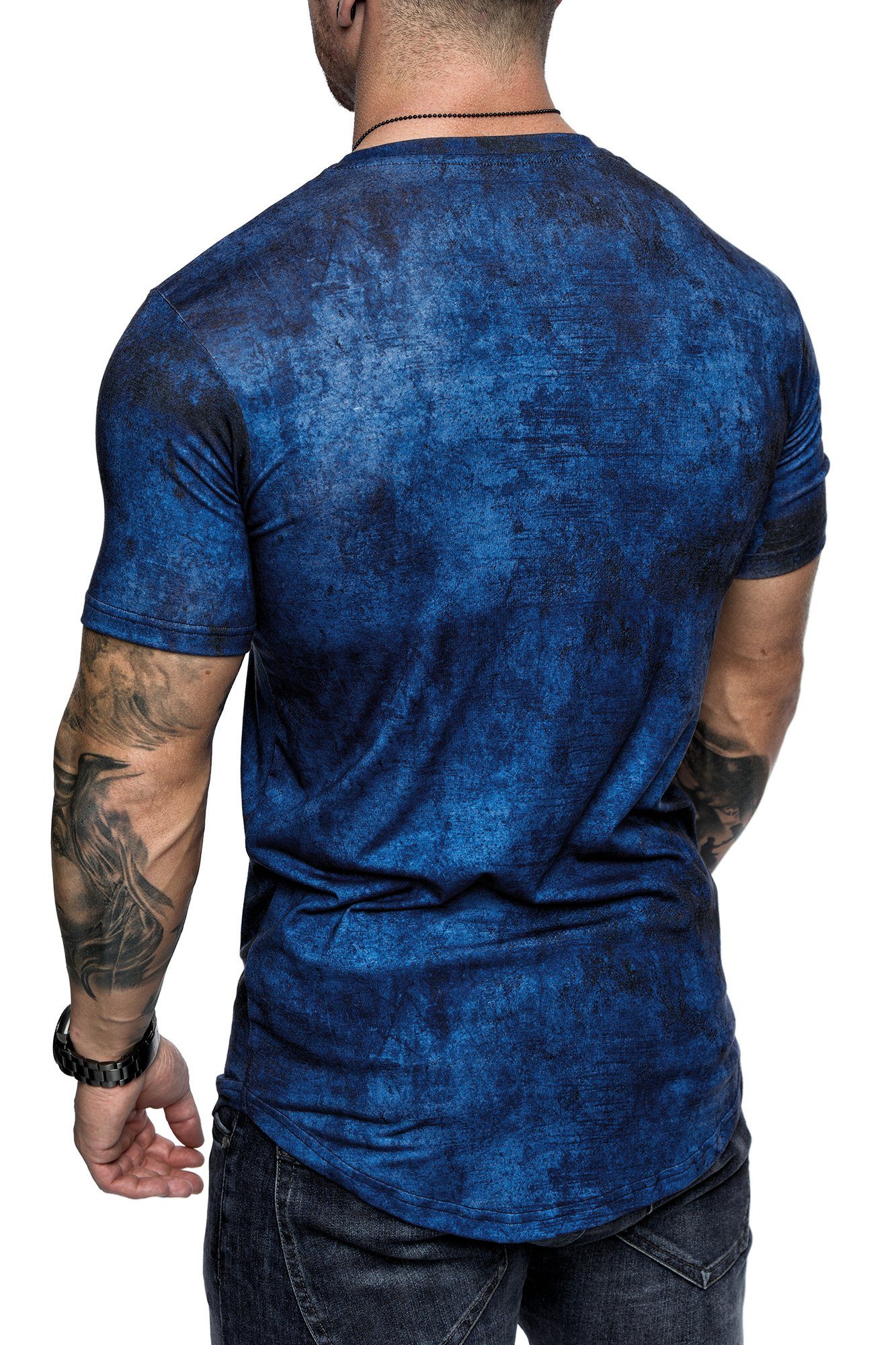 Navyblau Design Herren Shirt Crew T-Shirt JEFF Neck Oversize Rundhalsausschnitt REPUBLIX mit Marble