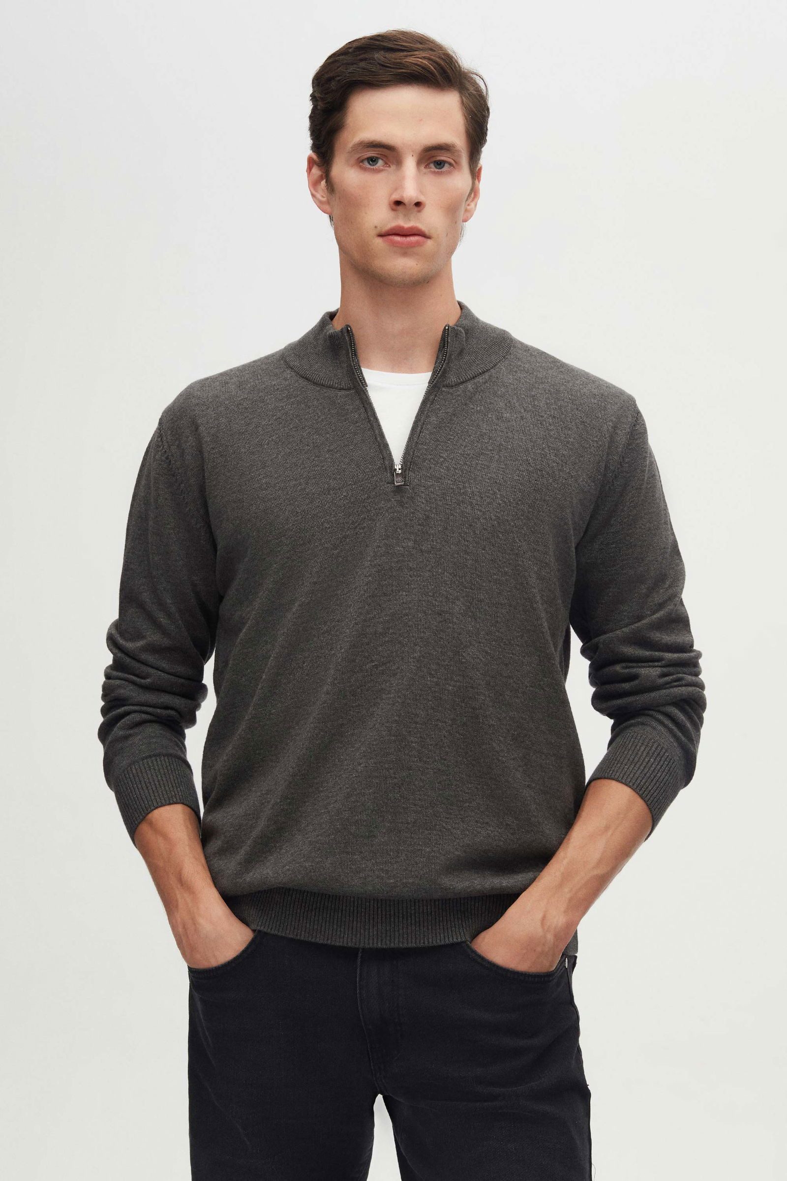 D'S DAMAT Strickpullover Ds Damat Slim Fit Strickpullover mit halbem Reißverschluss