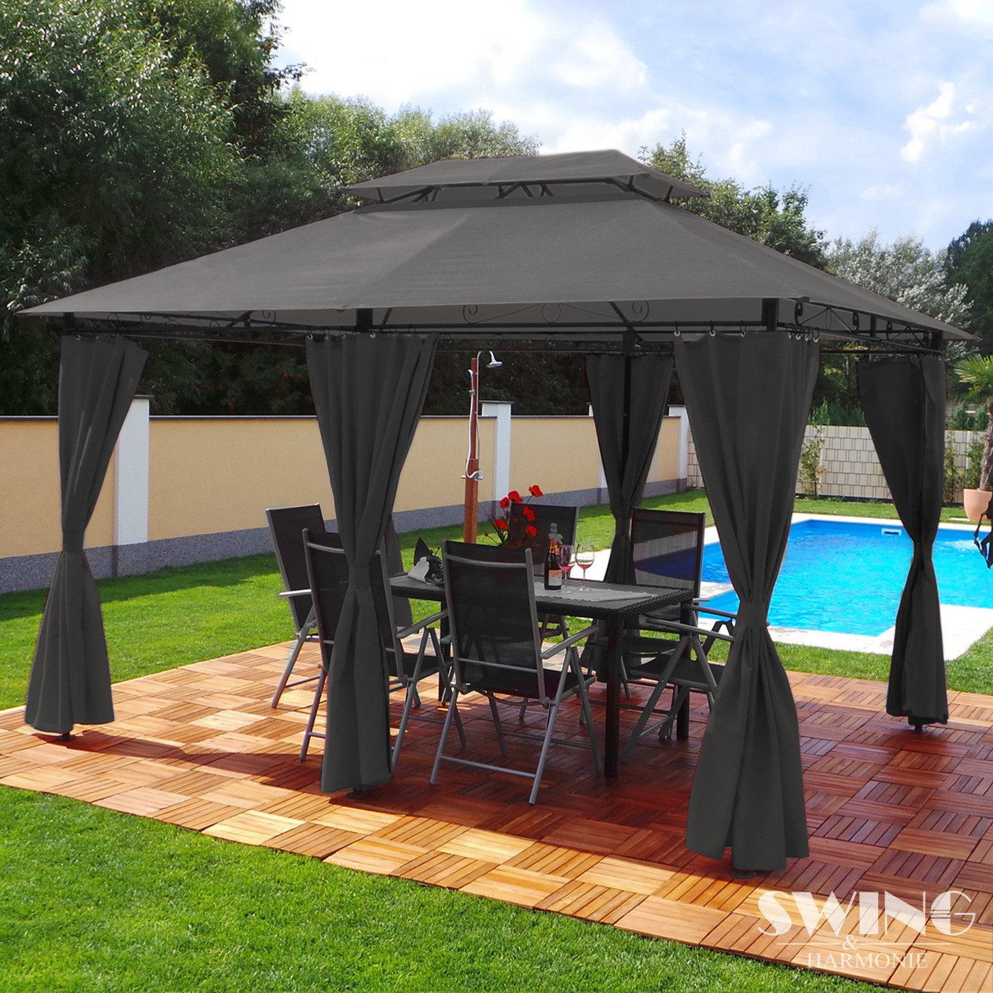 Swing&Harmonie Pavillon LED - Pavillon 3x4m Minzo Garten Pavillion, Solar Pavilion Gartenzelt Designer Pavilon
