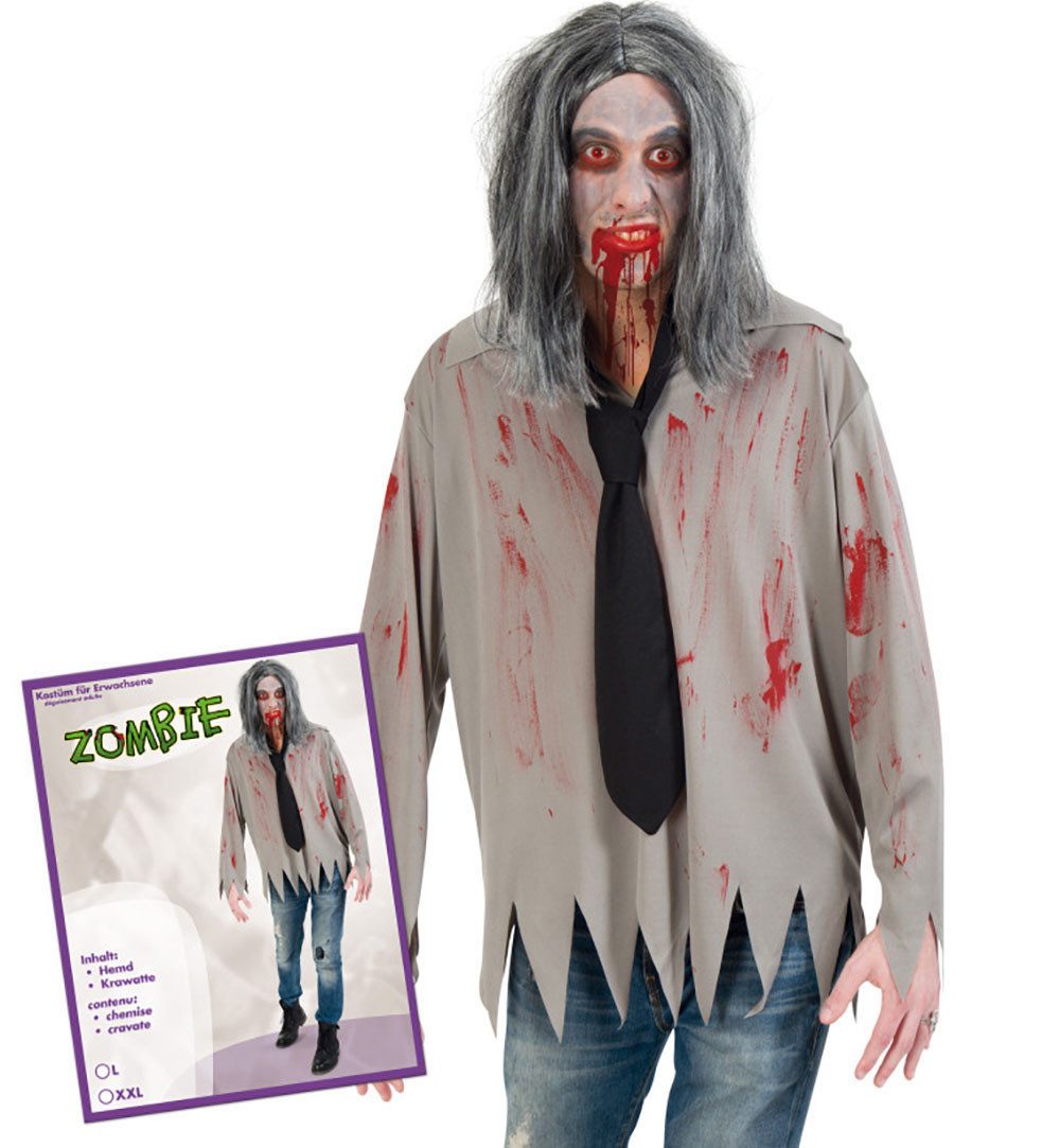 Fries Zombie-Kostüm Blutiges Herren Zombie Hemd mit Krawatte Halloween Karn günstig online kaufen