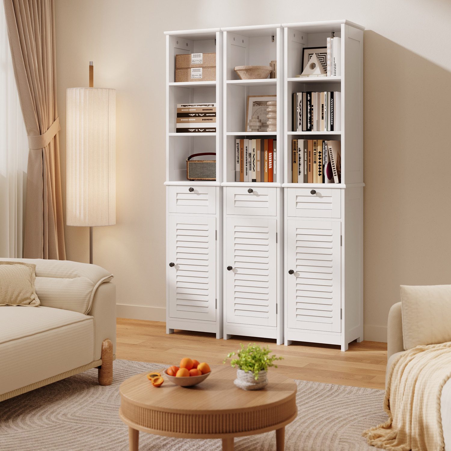 Bealife Badkommode Hochschrank Badschrank mit 3 offenen Fächern, 1 Schubladen, Weiß (2 verstellbaren Einlegeböden) – Bild 3 von 5