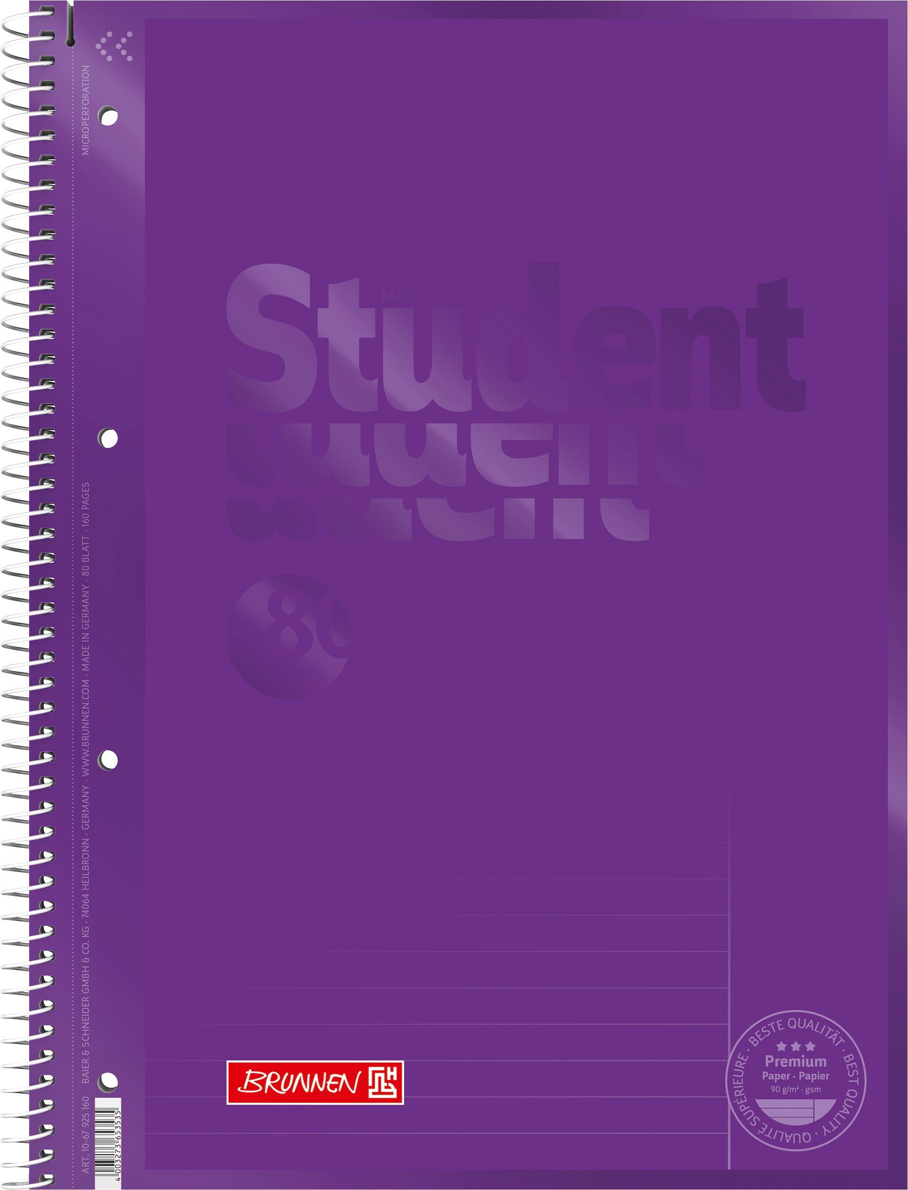 BRUNNEN Collegeblock Collegeblock Student Premium Colour Code A4 liniert mit Rand Lin. 25 D