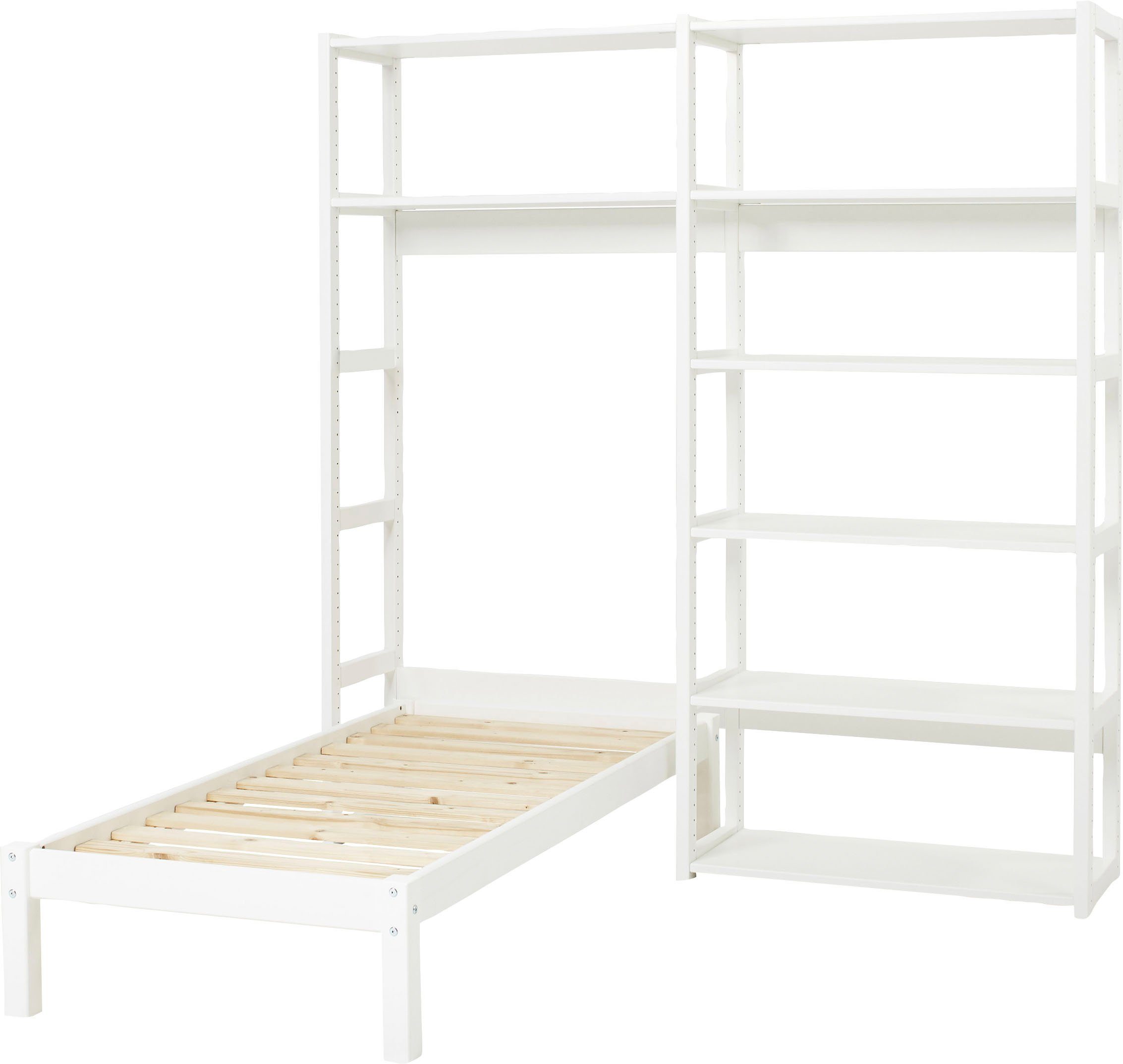 Hoppekids Jugendzimmer-Set STOREY, (Set, 16-St., Kinderbett, Rollrost, Schaummatratze, Regalsystem, 8 Einlegeböden)