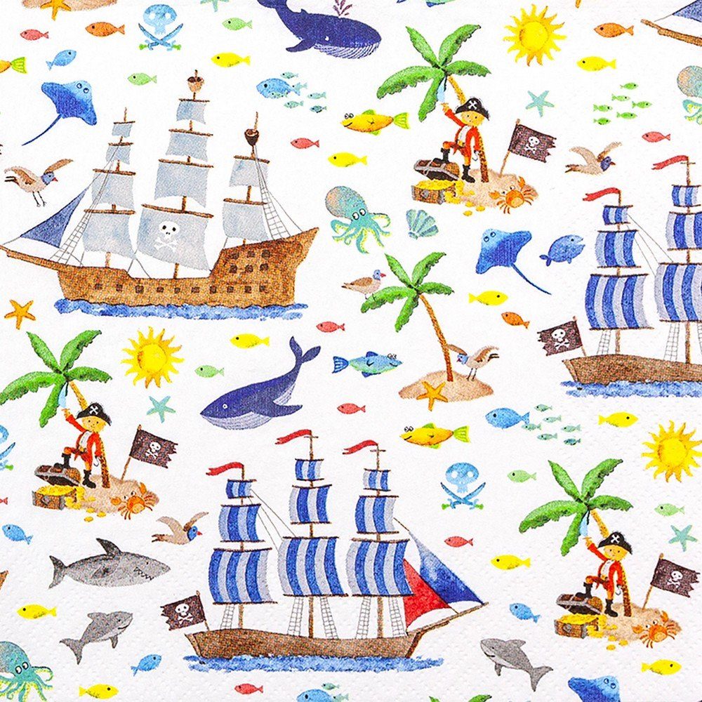 HOME FASHION Papierserviette 20 Servietten Pirates - Alles zum Piratenleben 33x33cm, (20 St)