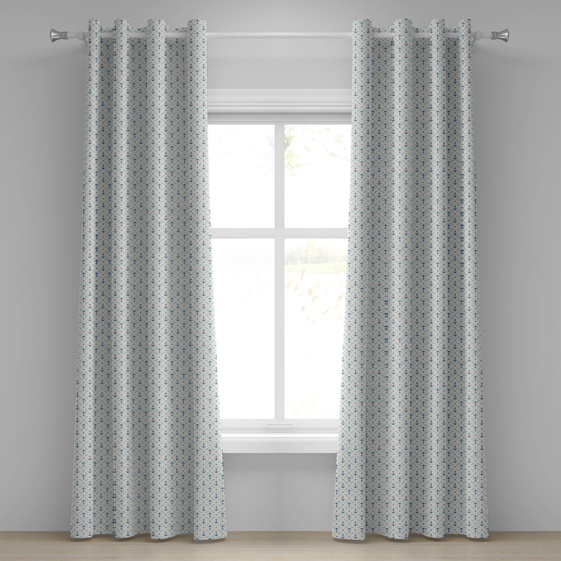 Gardine Dekorative 2-Panel-Fenstervorhänge für Schlafzimmer Wohnzimmer, Abakuhaus, Anker Yachting Waves Sterne