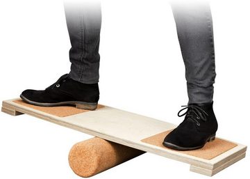 Kork-Deko.de Balanceboard aus Birkenholz mit Korkpads als Rutschschutz & Korkrolle (45x10cm)