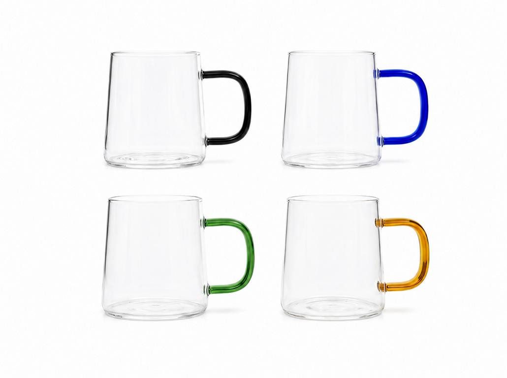 Sendez Cappuccinotasse mit farbigen Henkeln Kaffeegläser Teegläser Trinkgläser, 4-tlg., Borosilikatglas