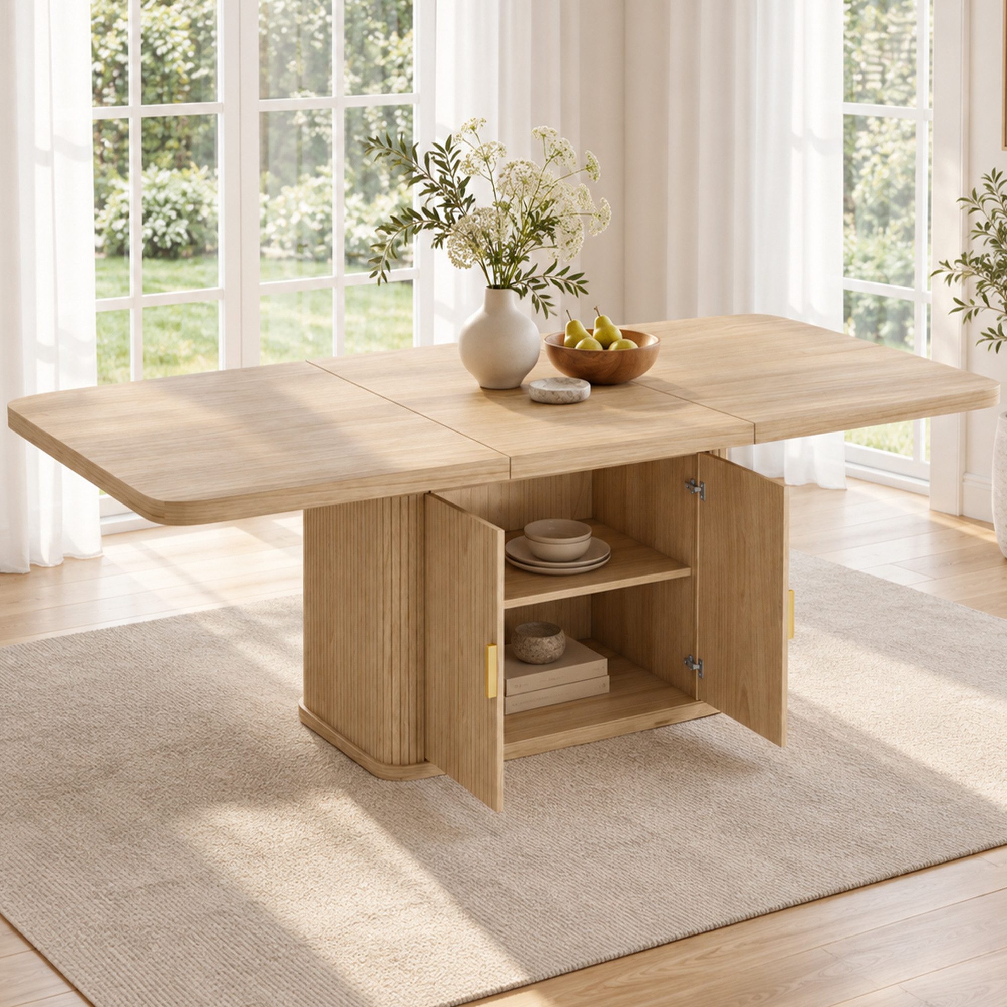 Celya Esstisch Ausziehbarer 150/200 * 90 cm,Mit Stauraum, verdickte Tischplatte (im skandinavischen Stil, geeignet für 6–8 Personen)