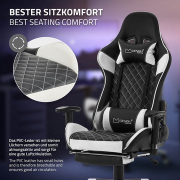 ML-DESIGN Gaming-Stuhl Bürostuhl mit Fußstütze und Armlehne Kunstleder Hohe Rückenlehne, Drehstuhl Schwarz-Weiß ergonomisch mit Kopfstütze verstellbar