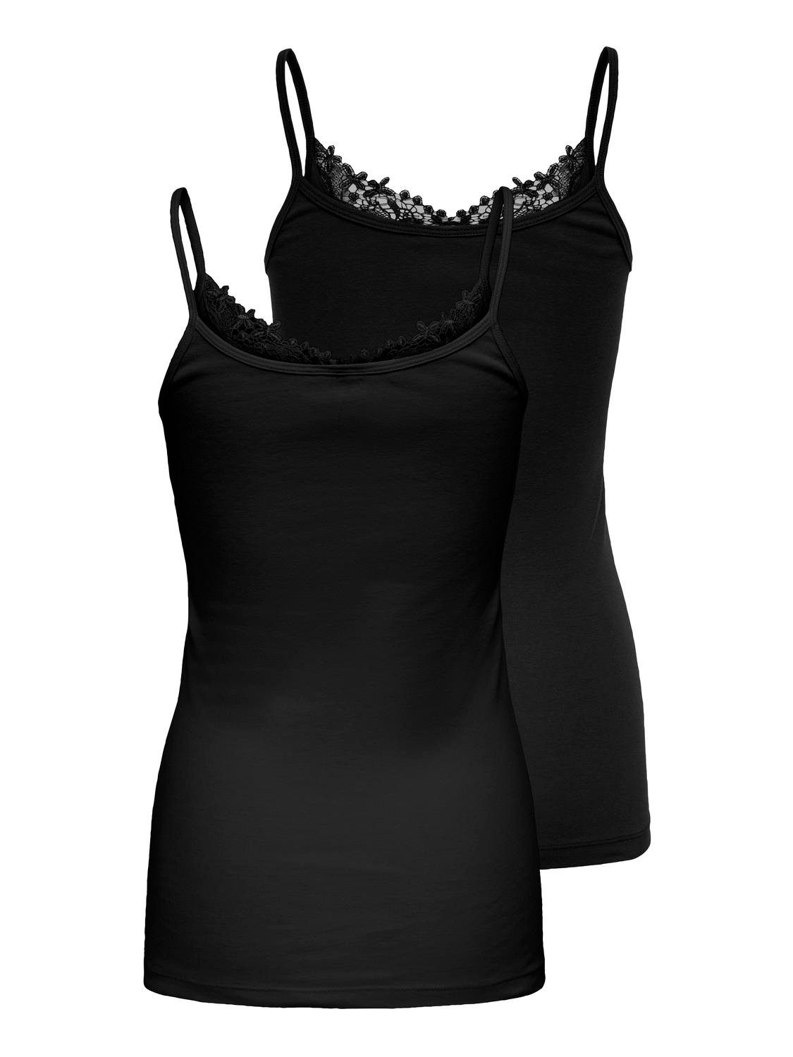 ONLY CARMAKOMA Spaghettitop CARLULU LACE SINGLET 2PACK CS JRS ZL (Packung, 2-tlg)
