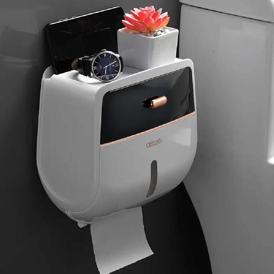 DENU-Home Toilettenpapierhalter Klopapierhalter ohne Bohren Schrank ohne Bohren WC selbstklebend Grau Rollenhalter