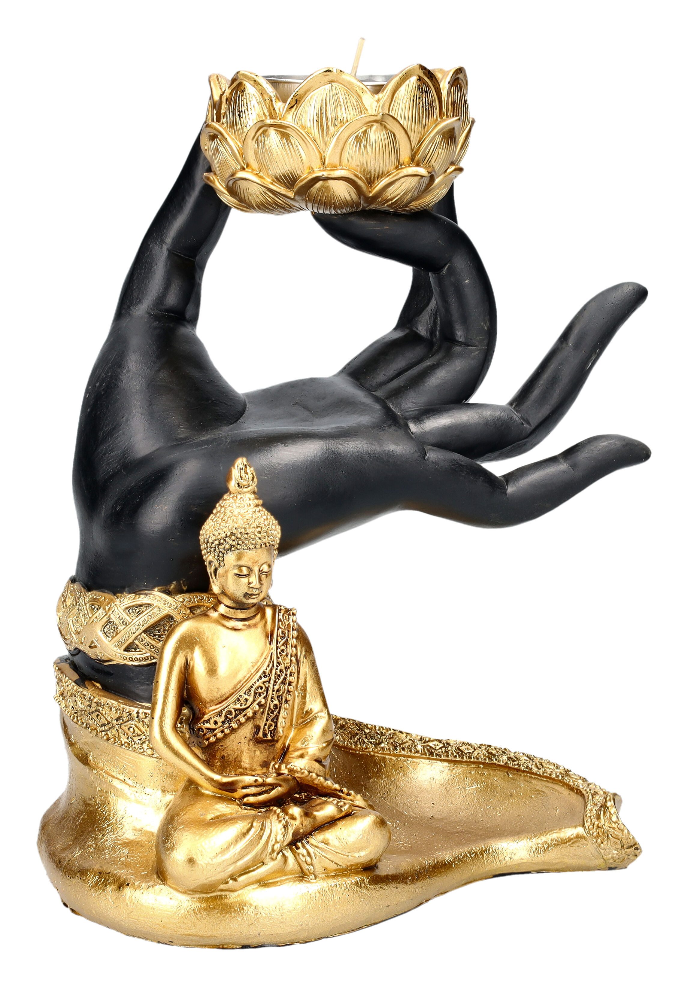 Figuren Shop GmbH Teelichthalter Teelichthalter - Buddha Figur mit Hand - M günstig online kaufen