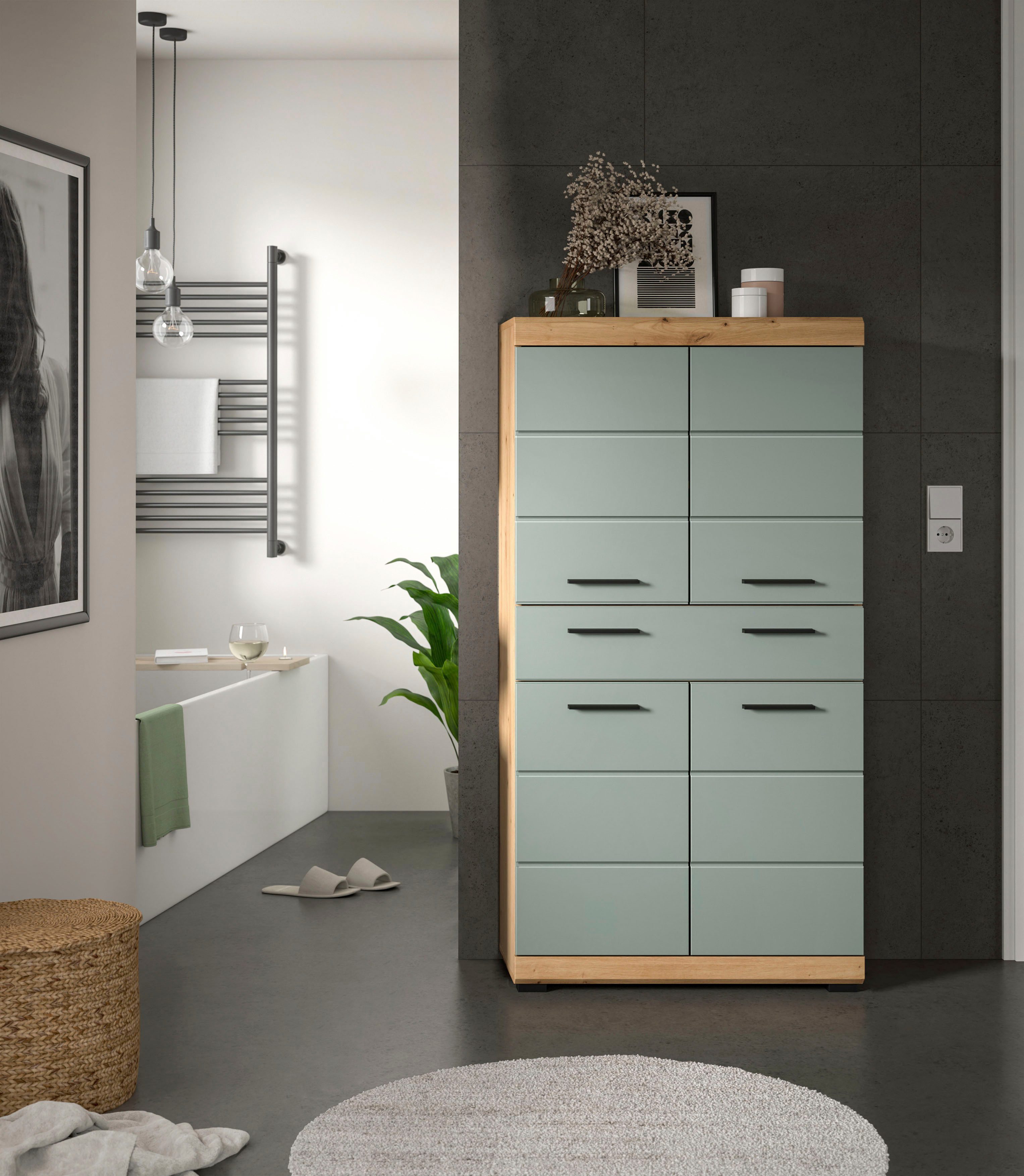 welltime Midischrank SIENA, Breite 74cm, 4 Türen, 1 Schubkasten, 4 Fächer, MDF-Front (TOPSELLER) in verschiedenen Farben erhältlich, Badmöbel, Badschrank, Schrank, Bad