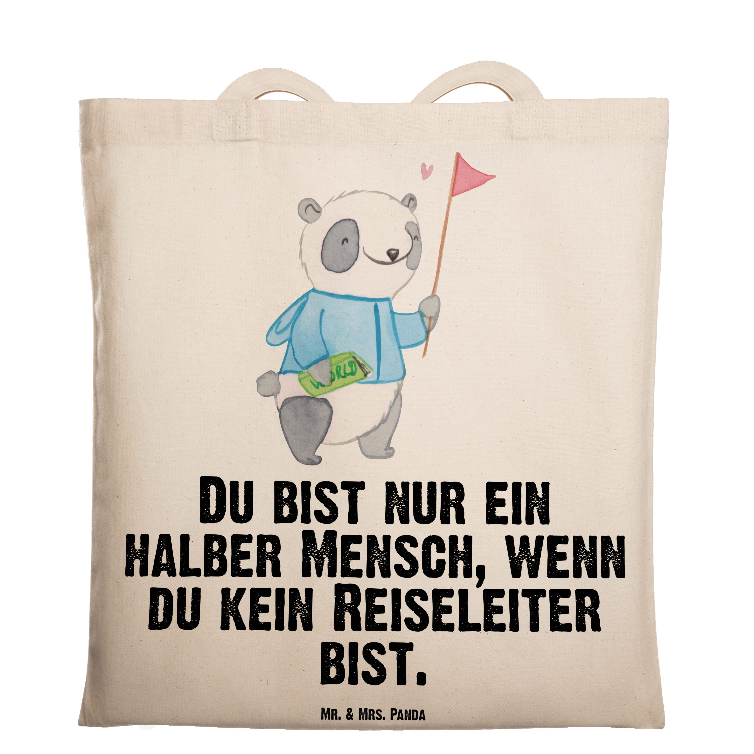Mr. & Mrs. Panda Tragetasche Reiseleiter mit Herz - Transparent - Geschenk, Ausbildung, Abschied, (1-tlg)