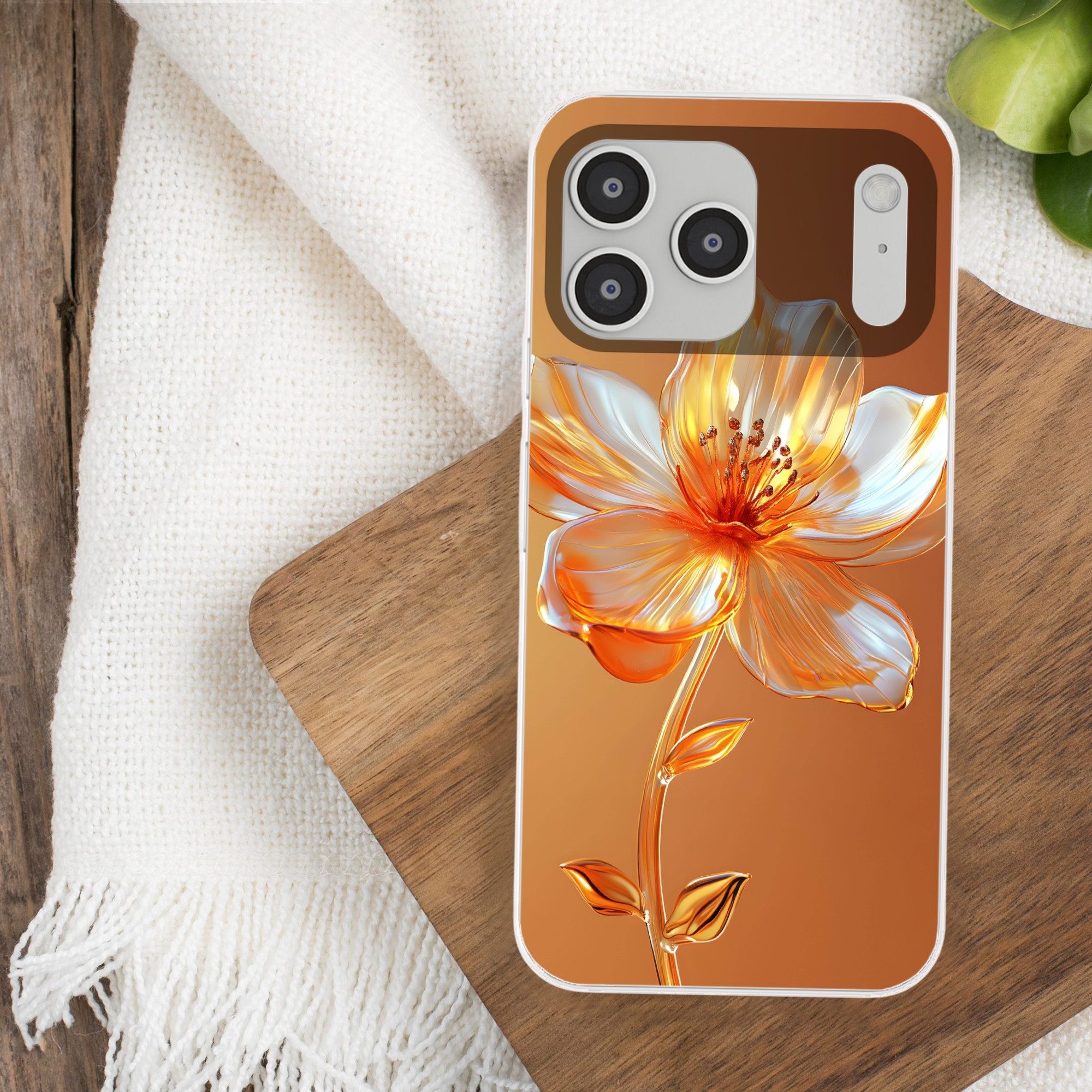 MuchoWow Handyhülle für Apple iPhone 17 Pro Max Gläser - Blume - Orange, Smartphone-Bumper, Print, Handy Schutzhülle Dünn