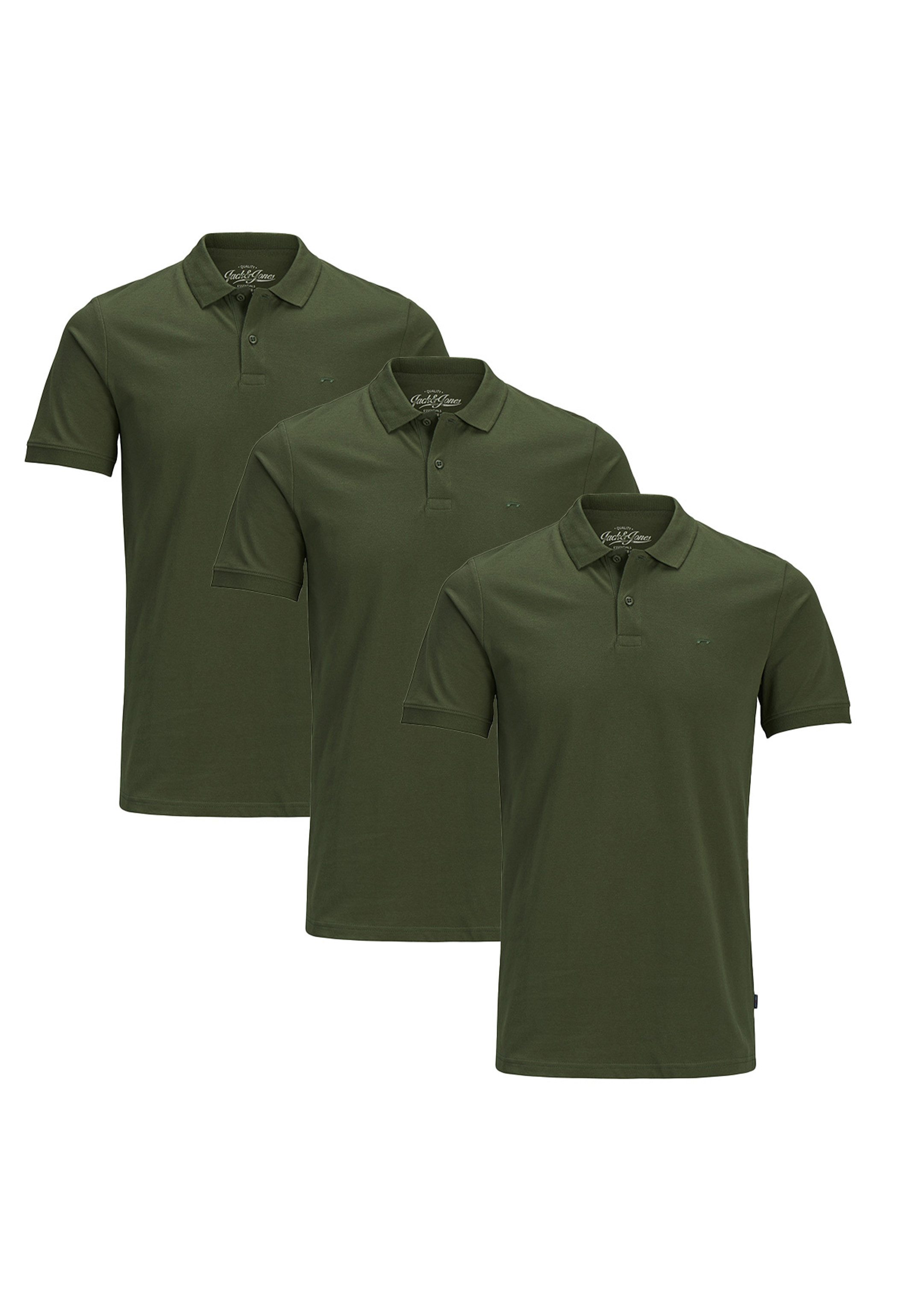 Jack & Jones Poloshirt 3er Pack Basic (Spar-Set, 3-tlg) Poloshirt - Baumwolle - Atmungsaktiv - Mit Knopfleiste
