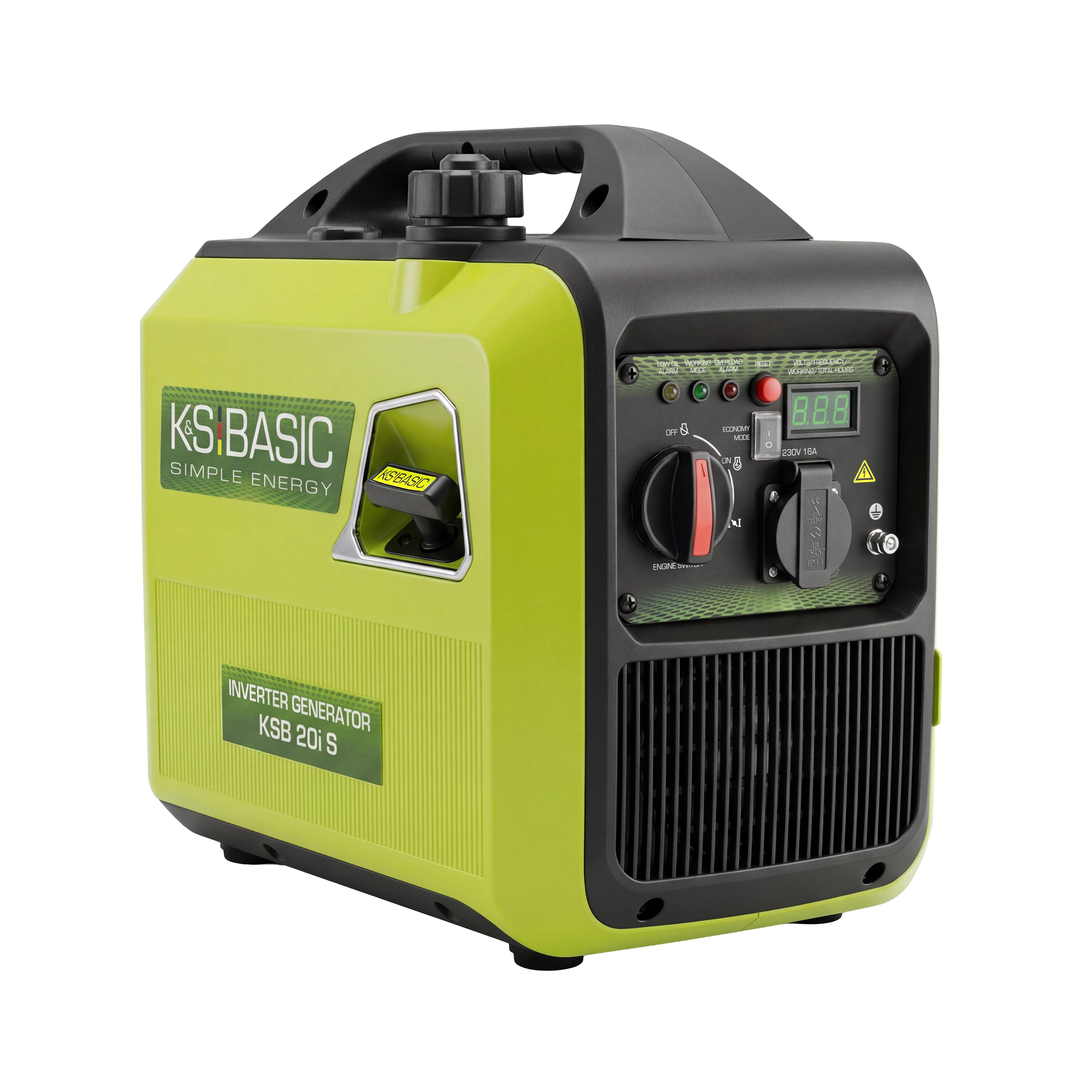 Könner & Söhnen Stromerzeuger KSB 20i S, (Inverter-Stromerzeuger Set, 1-tlg., 7-tlg. mit LED-Display, Schuko-Stecker und Öltrichter), Leichtes Gewicht 18 kg, leiser Eco-Modus & reine Sinuswelle