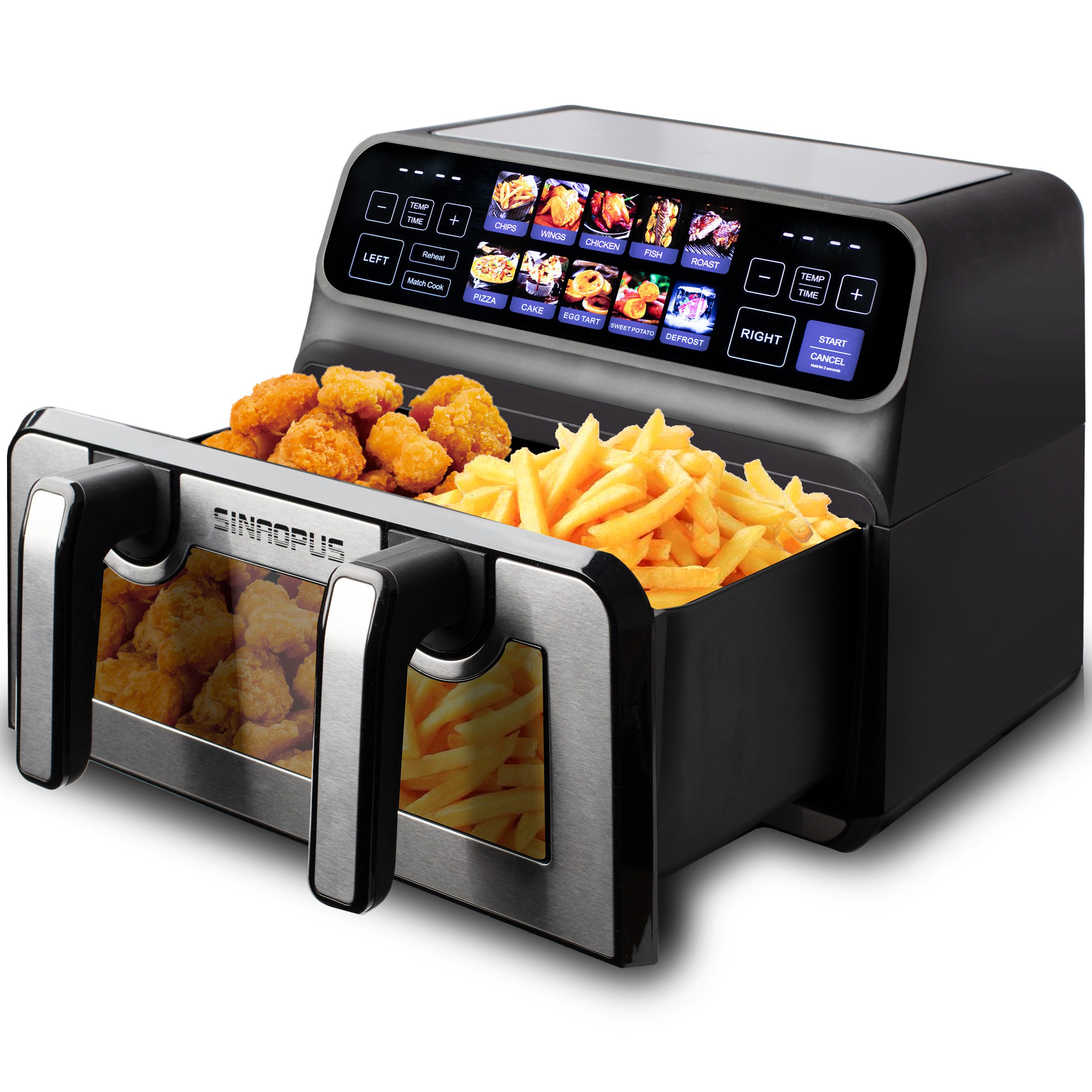 Heißluftfritteuse Doppelkammer 9 L – XXL Airfryer, 2200 W, Touch-LED, Sichtfenster