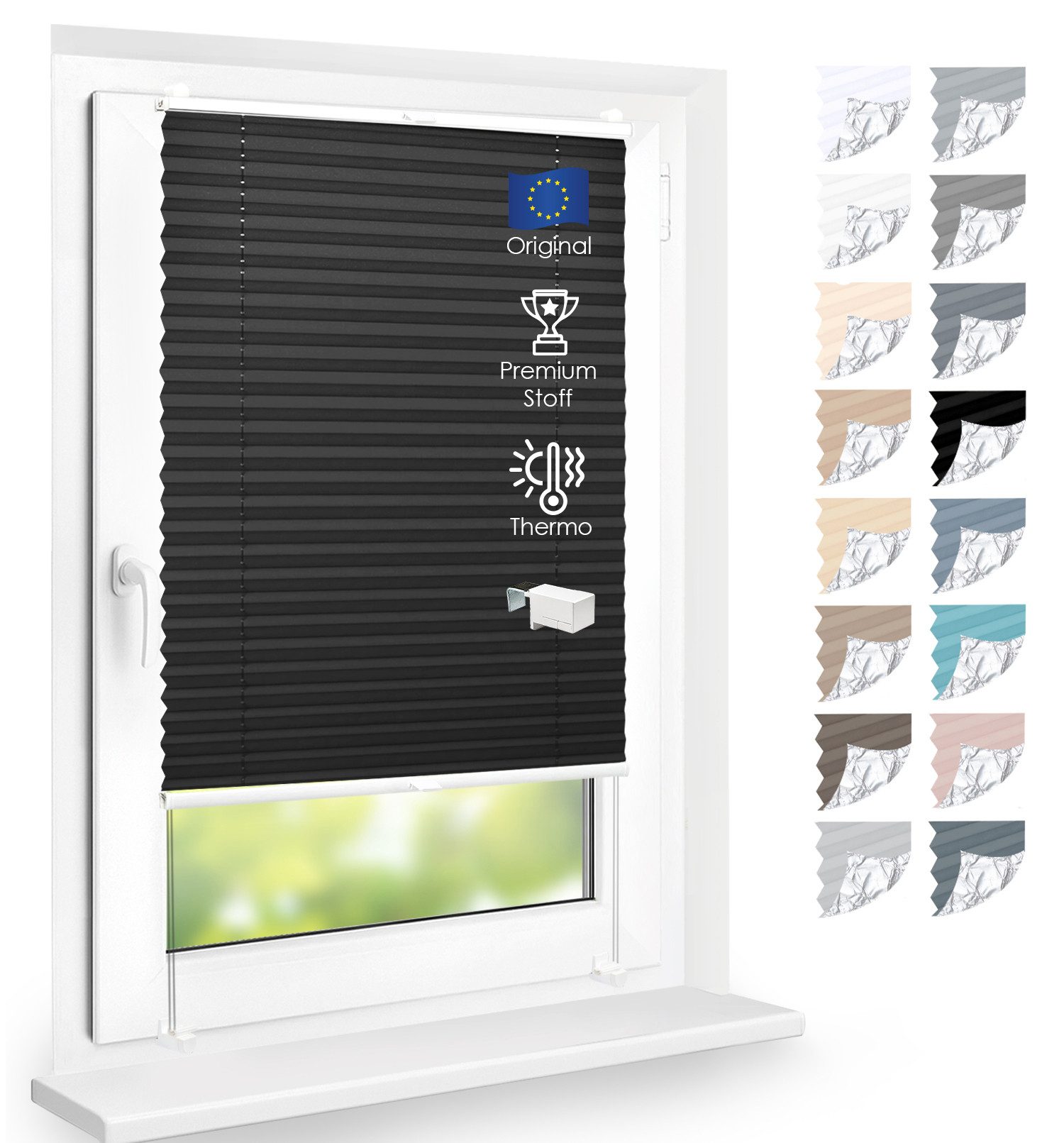 DomDeco Plissee Premium Thermo Plissee ohne Bohren, Sichtschutz, lichtdurchlässig, blickdicht, Klemmfix, Thermo-Wärmeschutz, verdunkelnd, blickdicht, Stufenlos
