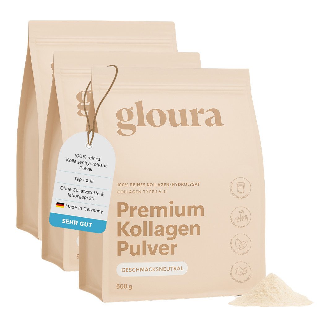 Gloura Gloura Premium Kollagen Hydrolysat Pulver (Typ 1 & 3) Pulver, 1 er 500 g, Frei von Zusatzstoffen, geschmacksneutral, gut löslich