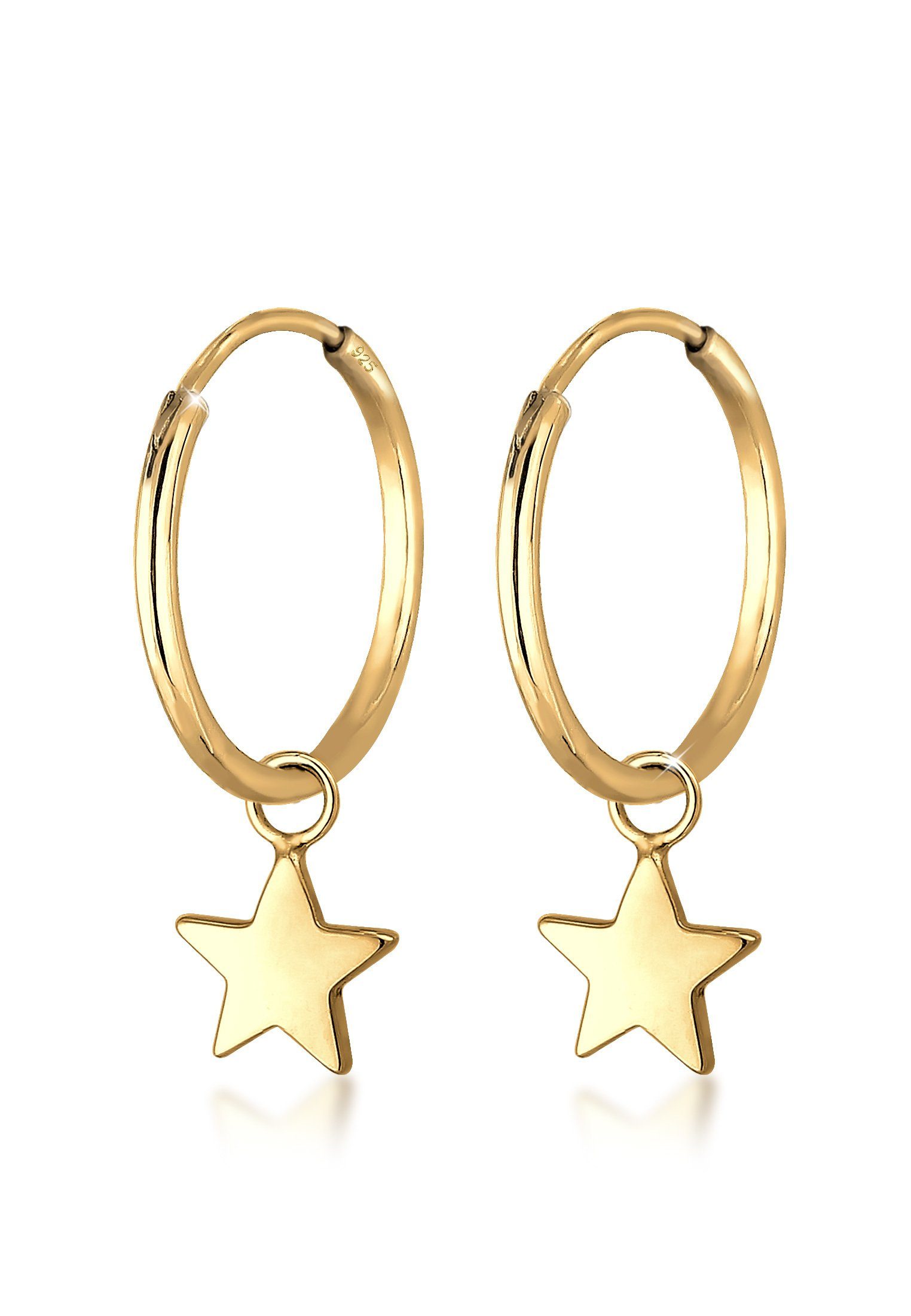 Elli Paar Creolen Creolen mit Einhänger Stern Astro Silber vergoldet, Sterne, Astro