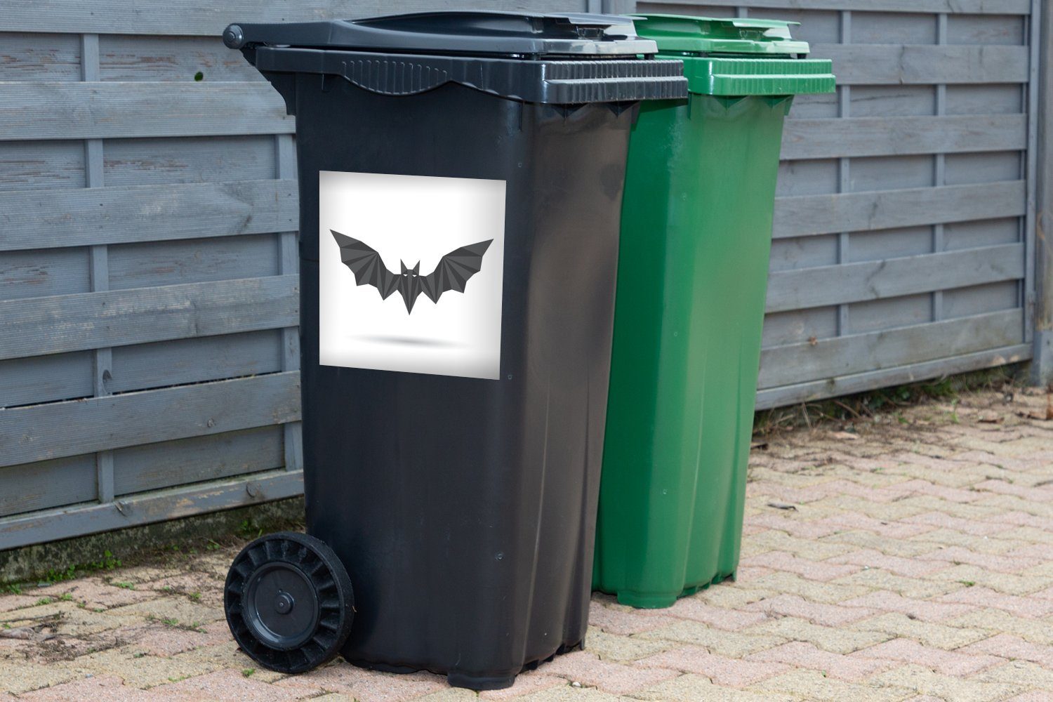 einer Abfalbehälter (1 St), Wandsticker Mülleimer-aufkleber, Sticker, Illustration grünen Fledermaus Container, MuchoWow Mülltonne,