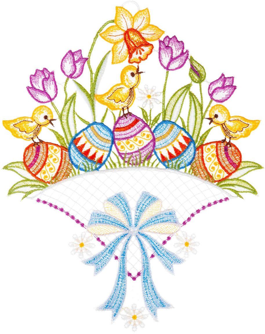 W. Reuter & Sohn - Plauener Spitze® Fensterbild Fensterbild "Osterwiese" farbig