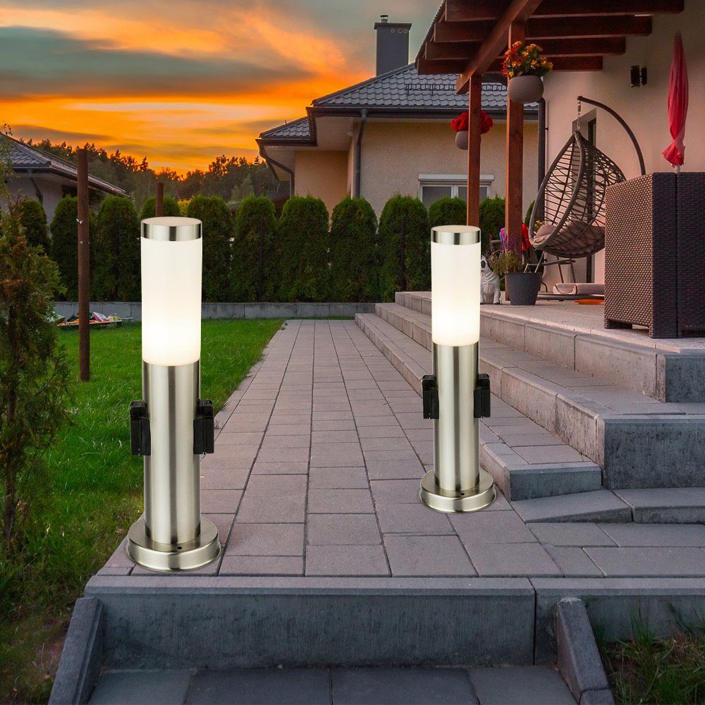 Edelstahl LED Steh Außen-Stehlampe, etc-shop Warmweiß, Set LED Outdoor Leuchtmittel inklusive, Lampe Watt 7 2er