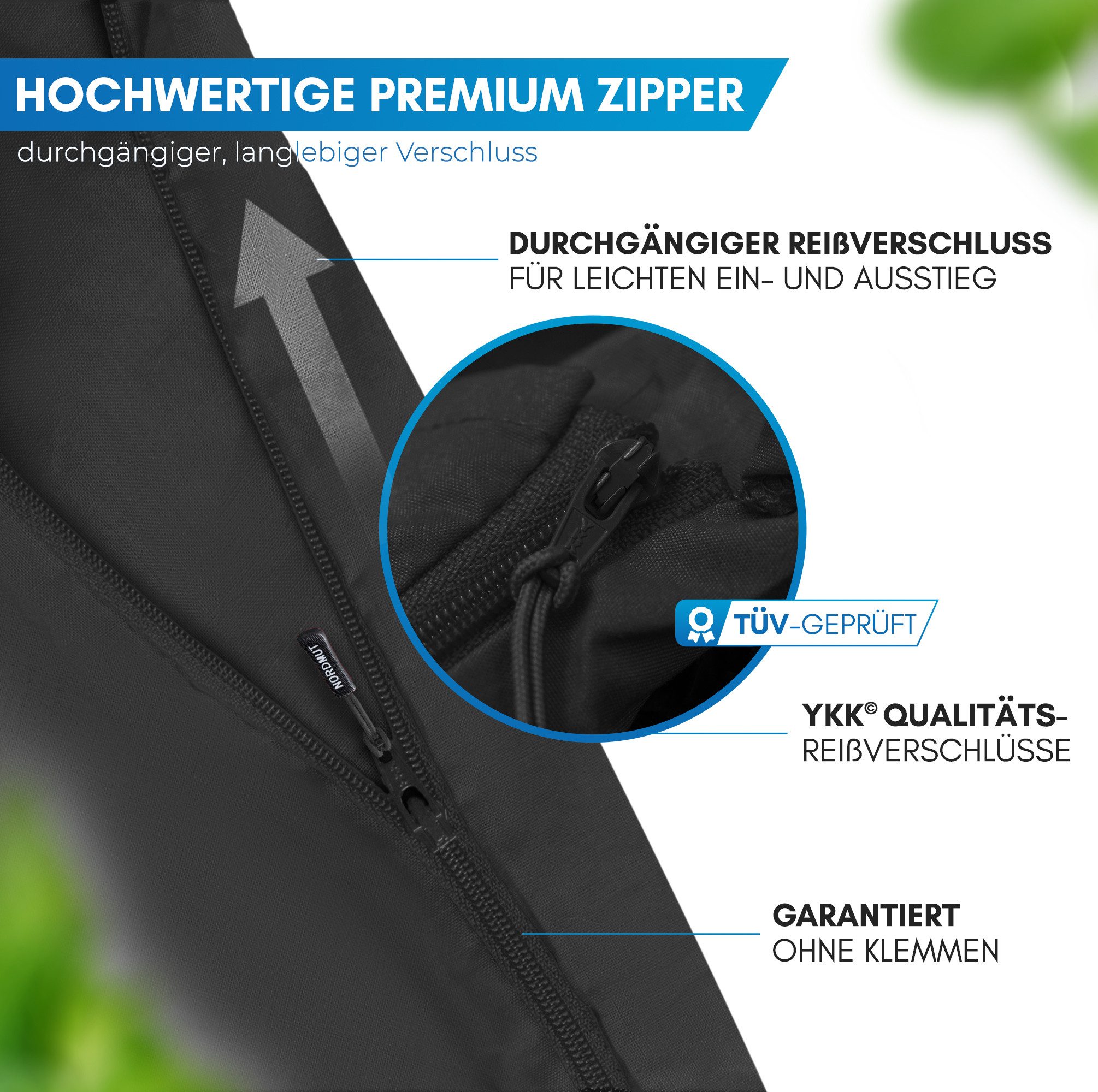 Nordmut Innenschlafsack NORDMUT® Hüttenschlafsack Ultraleicht aus Baumwolle, YKK-Zipper, Durchgängiger Reißverschluss, Kissenfach