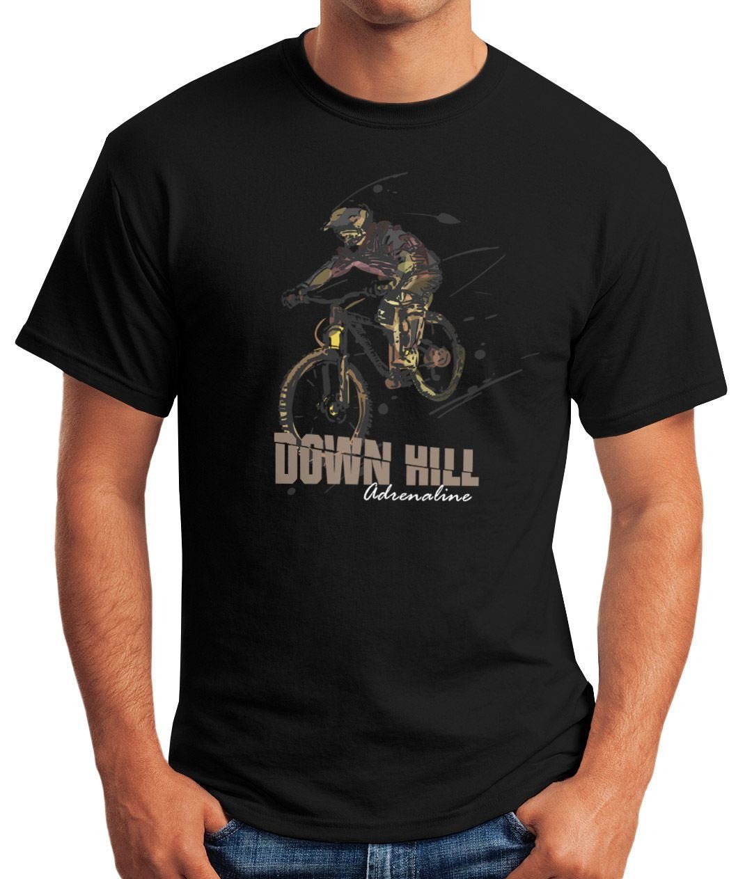 Radsport Fun-Shirt Print-Shirt T-Shirt Moonworks® Print MTB Spruch Downhill lustig Herren Extremsport mit Mountainbiking MoonWorks