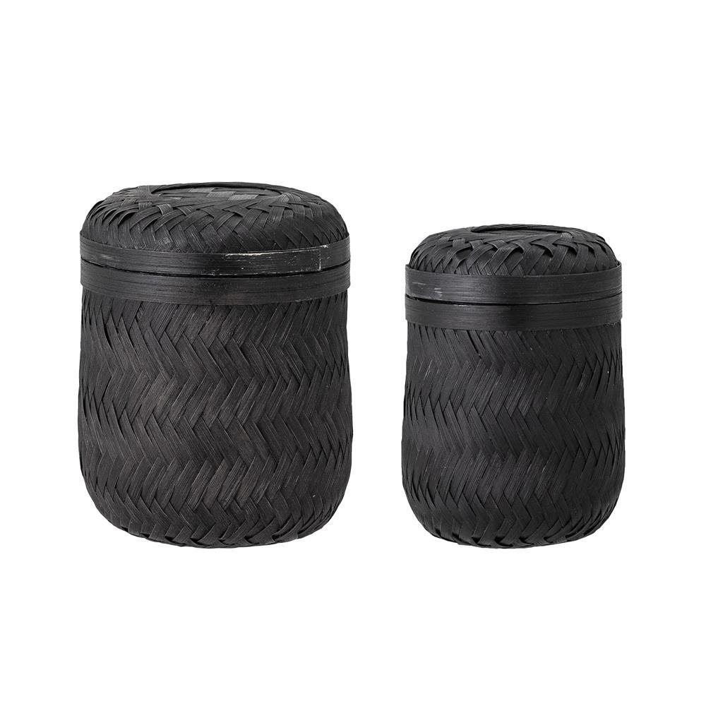 Bloomingville Aufbewahrungskorb Jun Korb mit Deckel 2er Set Schwarz