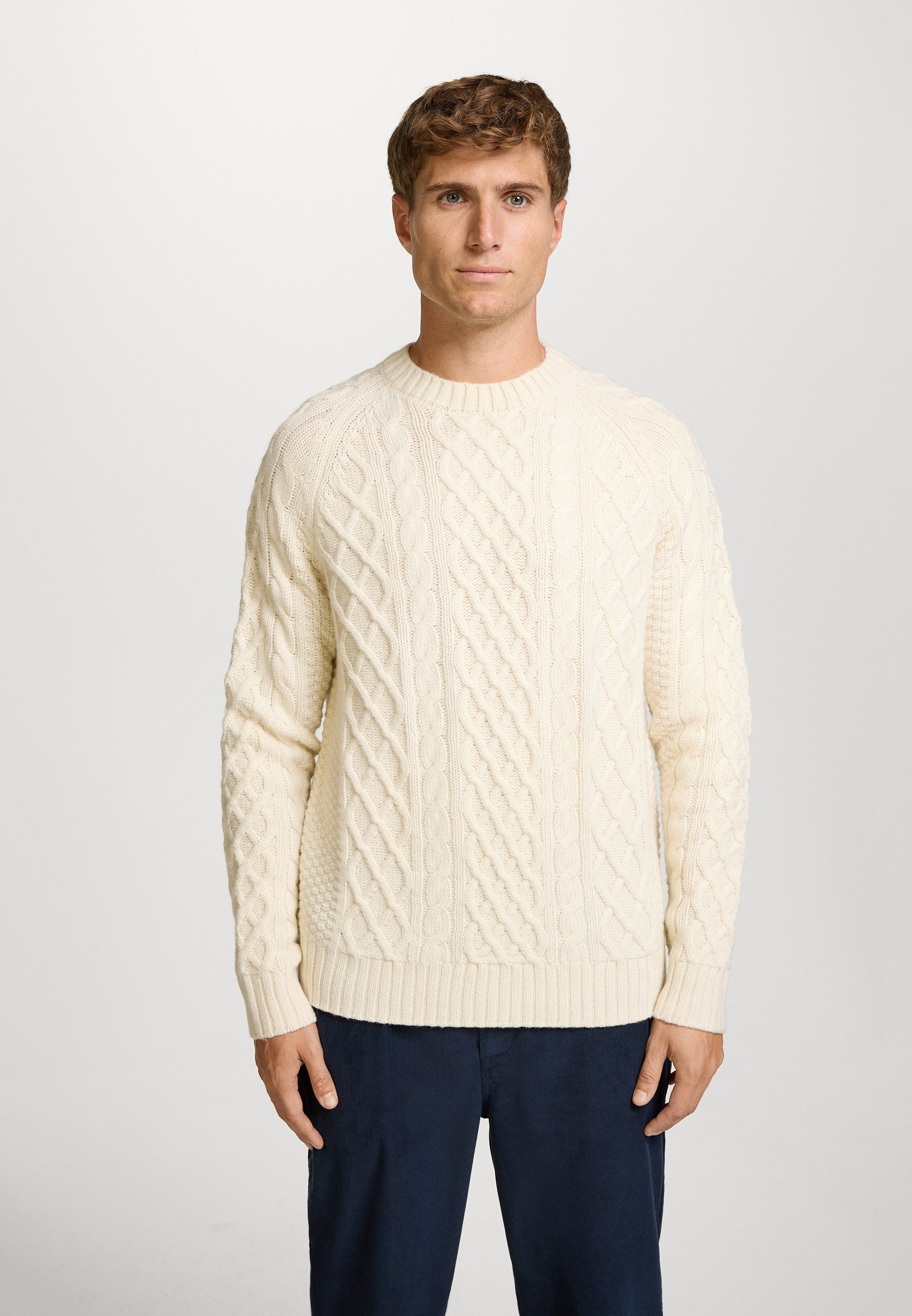 Kronstadt Strickpullover Herren KSWard crew Pullover Herrenpullover mit Zopfstrickmuster
