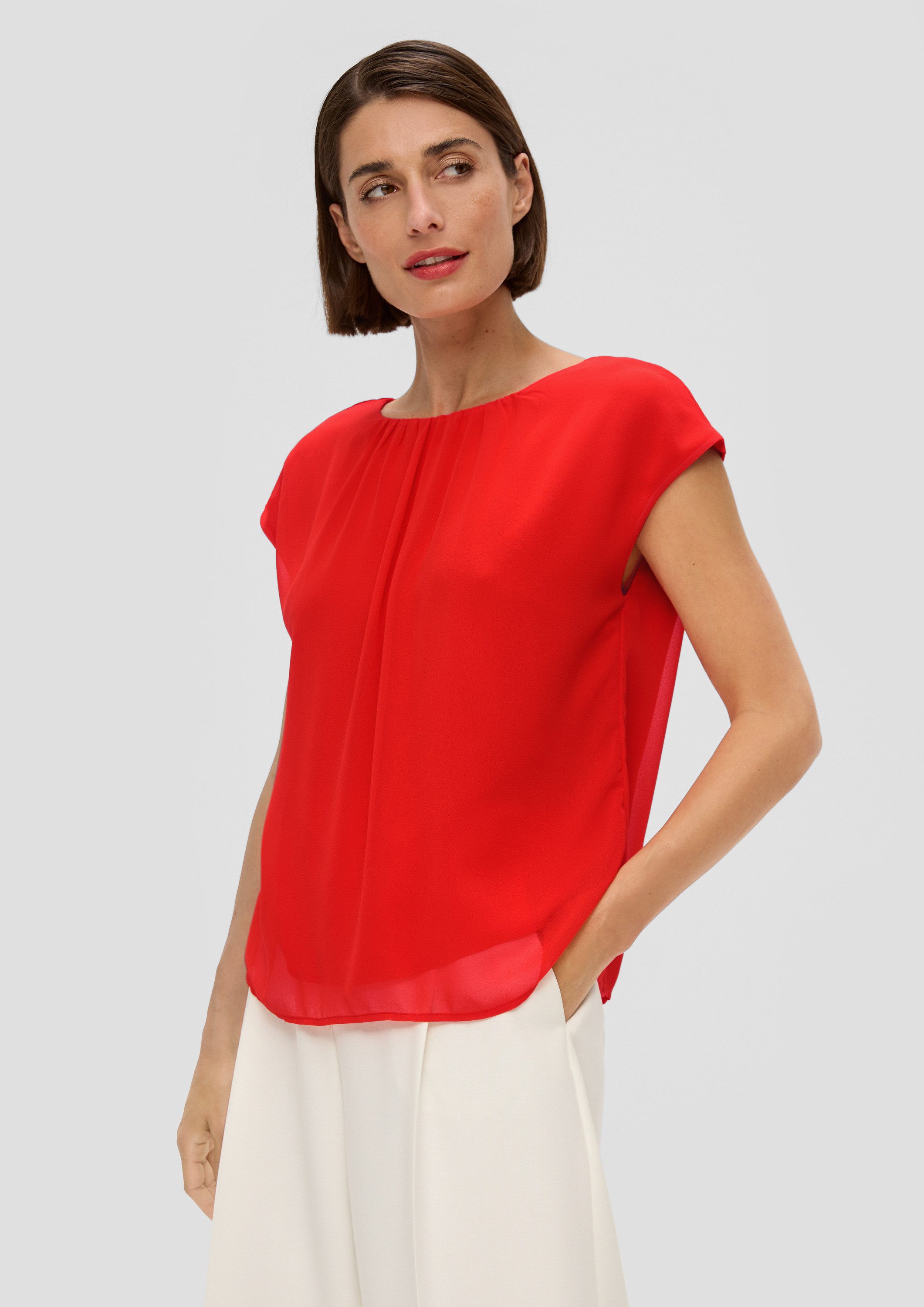 s.Oliver Kurzarmbluse Bluse Chiffonbluse mit Raffung günstig online kaufen
