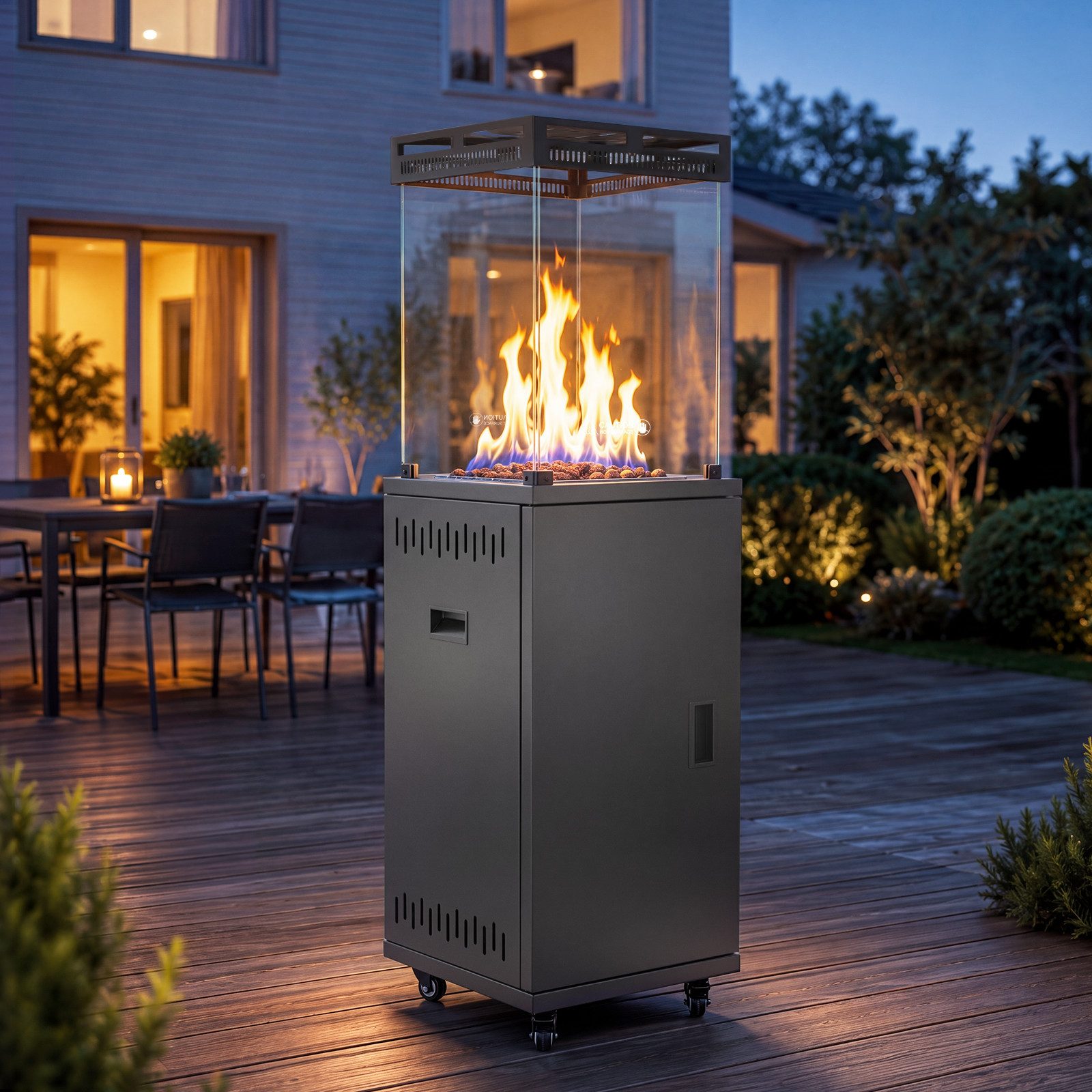 ZMH Heizstrahler Schwarz, 10/13 KW Gas, einfach zu bewegen, temperaturregulierbar, 5-13KW stufenlos, 20-60m², für 15kg Gasflaschen, mit Lenkrollen