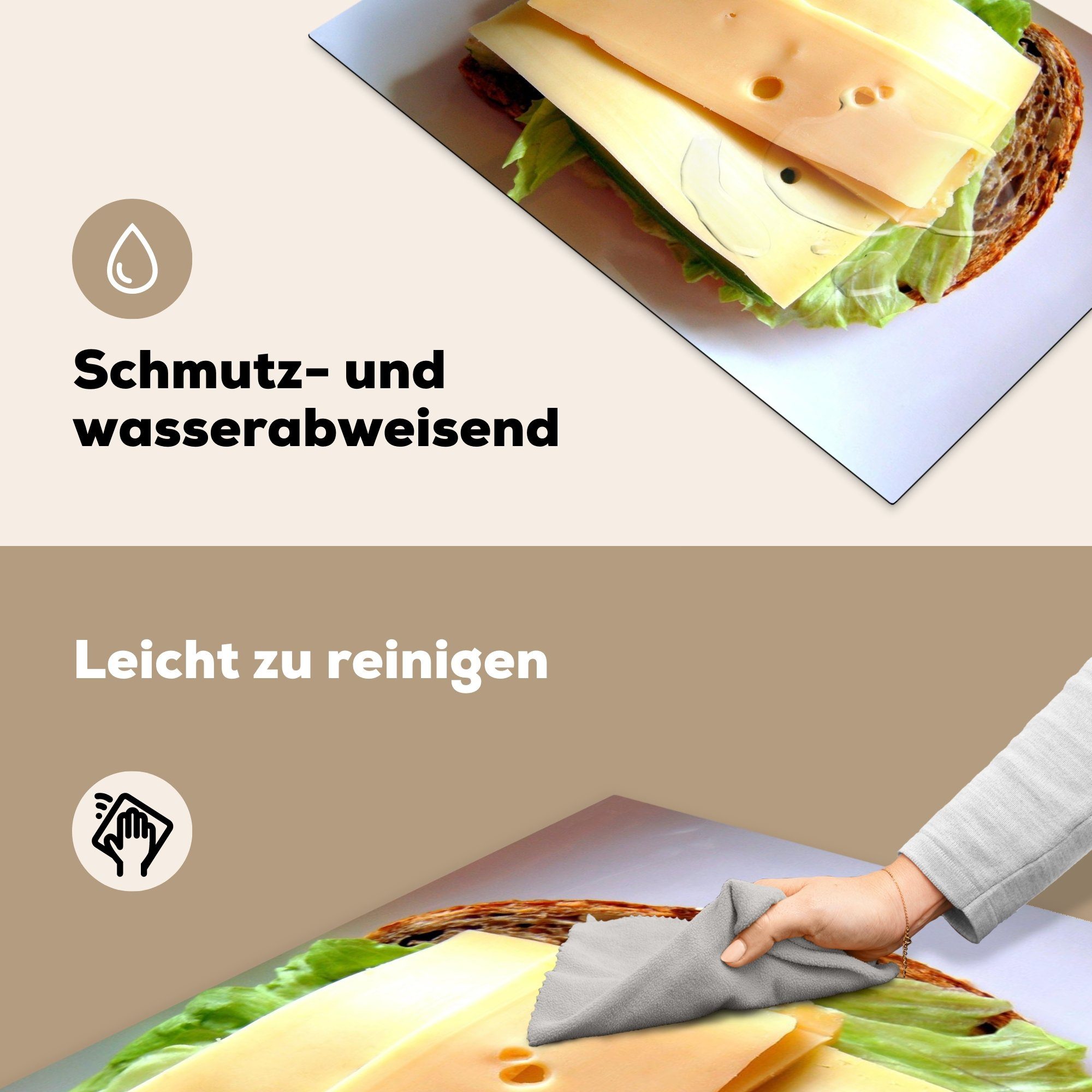 MuchoWow Herdblende-/Abdeckplatte Brot - 81x52 tlg), Käse Vinyl, (1 cm, küche, Gouda, Ceranfeldabdeckung für Induktionskochfeld - Schutz die