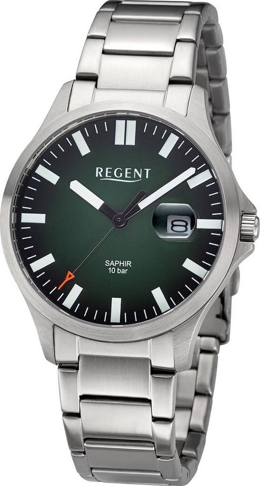 Regent Quarzuhr Regent Herren Armbanduhr Analog, Herren Armbanduhr rund,  extra groß (ca. 40mm), Metallarmband, Uhrzeit