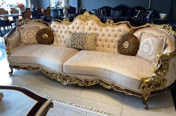 Casa Padrino Couchtisch Luxus Barock Set Silber / Braun / Gold - 2 Sofas & 2 Sessel & 1 Couchtisch & 2 Beistelltische - Handgefertigte Möbel im Barockstil - Edel & Prunkvoll