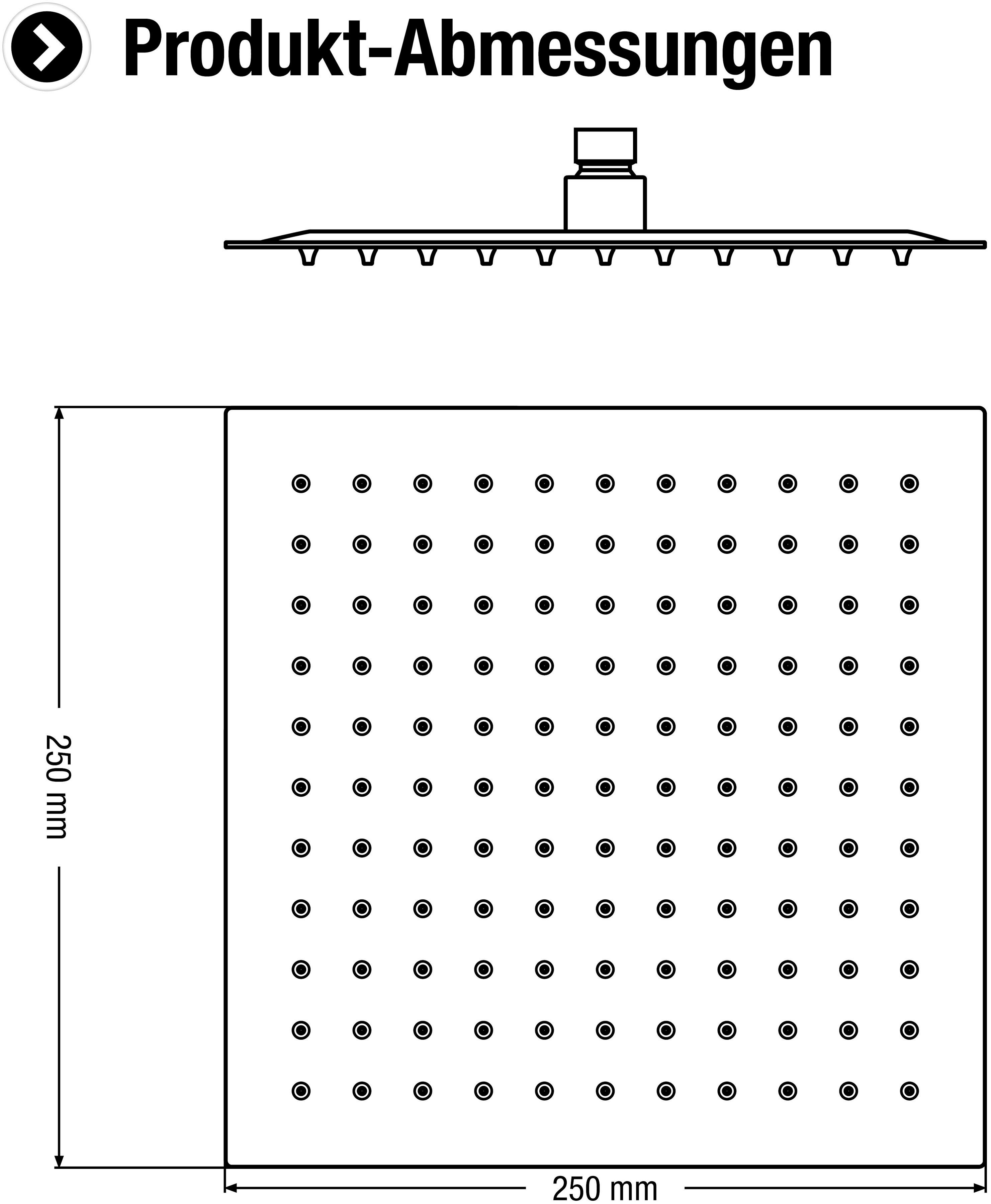 CORNAT Kopfbrause 250 x 250 mm Kopf-Größe - 1 Strahlart - Kugelgelenk & Anti-Kalk-Düsen, Extra schlankes Design - Edelstahl rostfrei – Bild 3 von 3