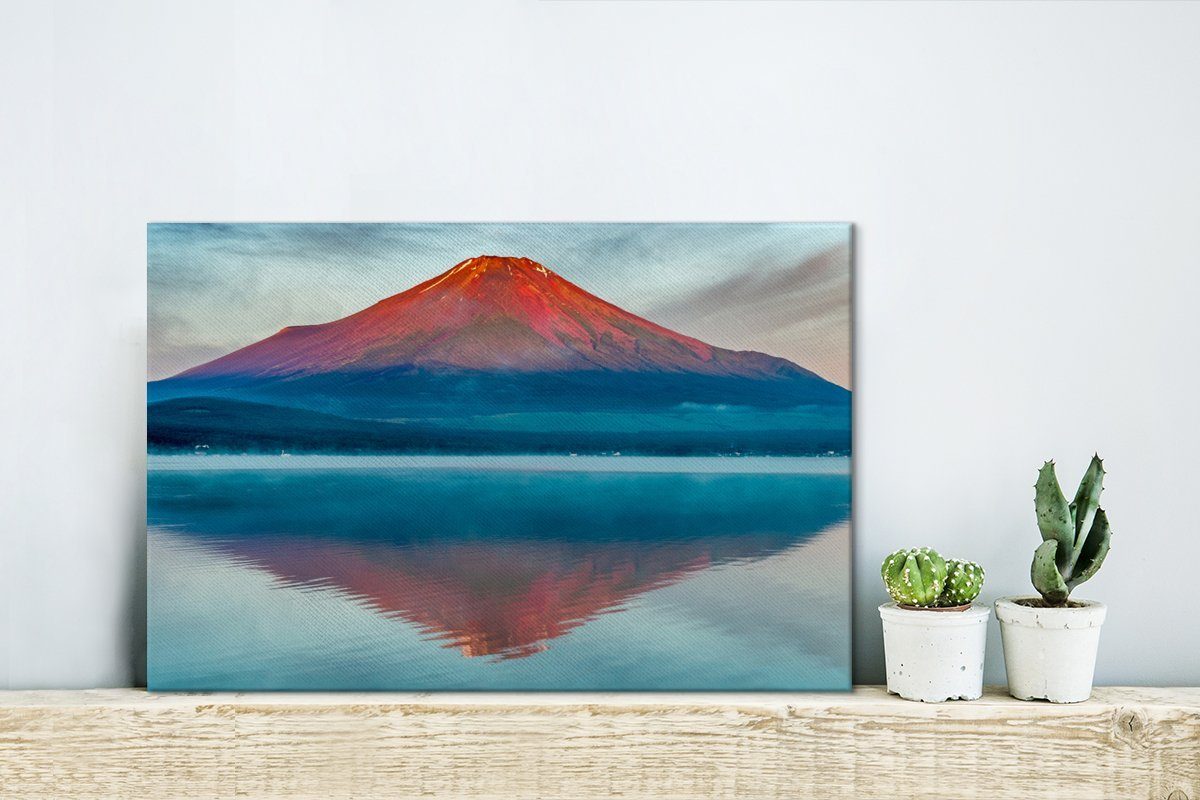 OneMillionCanvasses® Leinwandbild Der Morgensonne von Aufhängefertig, Wanddeko, der St), Fuji asiatischen im (1 cm Leinwandbilder, beleuchtete Japan, 30x20 Wandbild