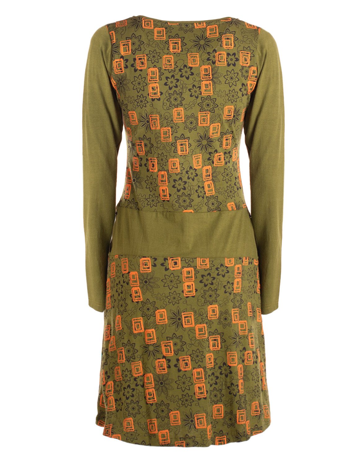 Vishes Jerseykleid Damen Baumwolle Casual Kleid mit Stickerei und Taschen Alternative Bekleidung, Ethno, Hippie, Retro Style
