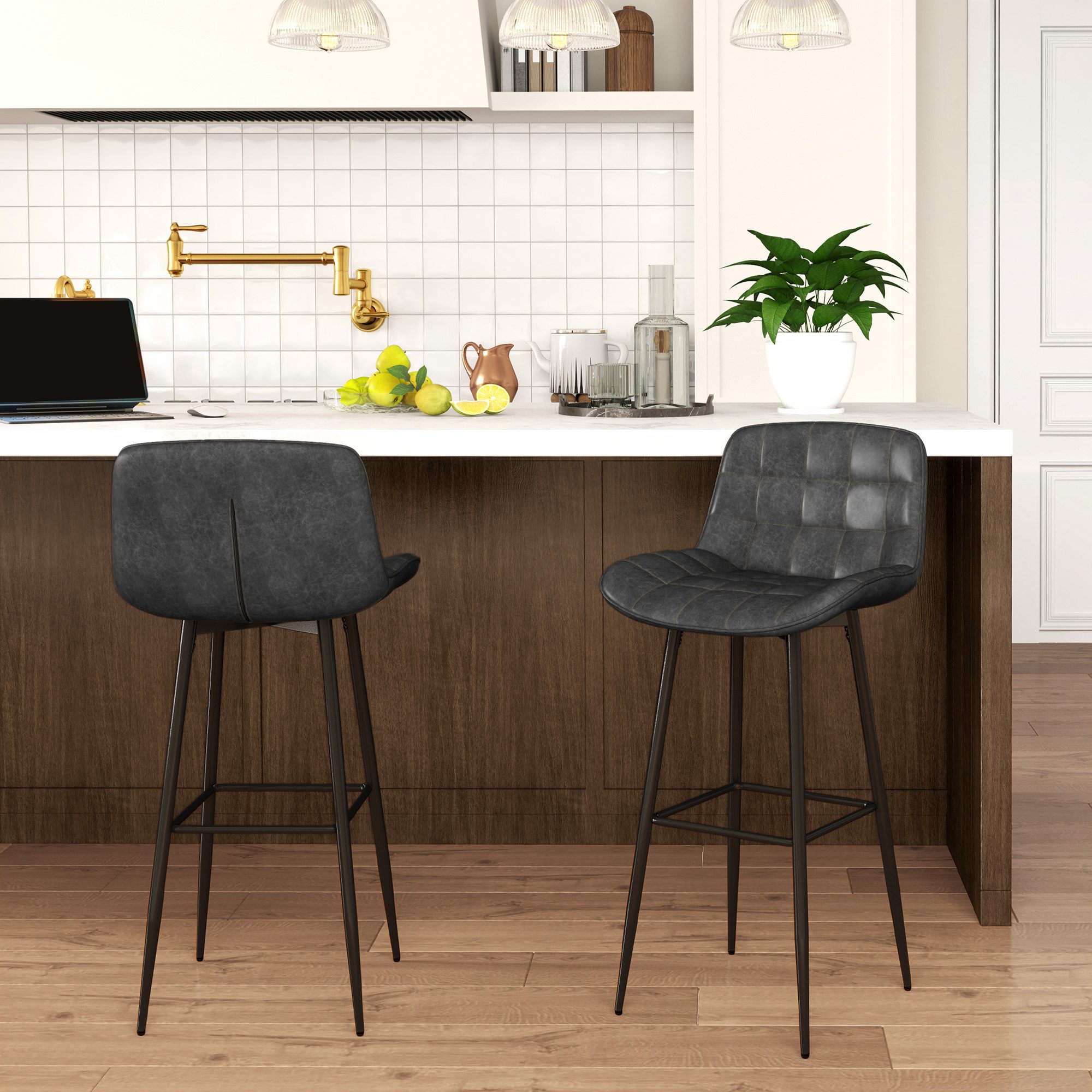 HOMCOM Barhocker 2er-Set, mit Fußstütze, Rückenlehne günstig online kaufen