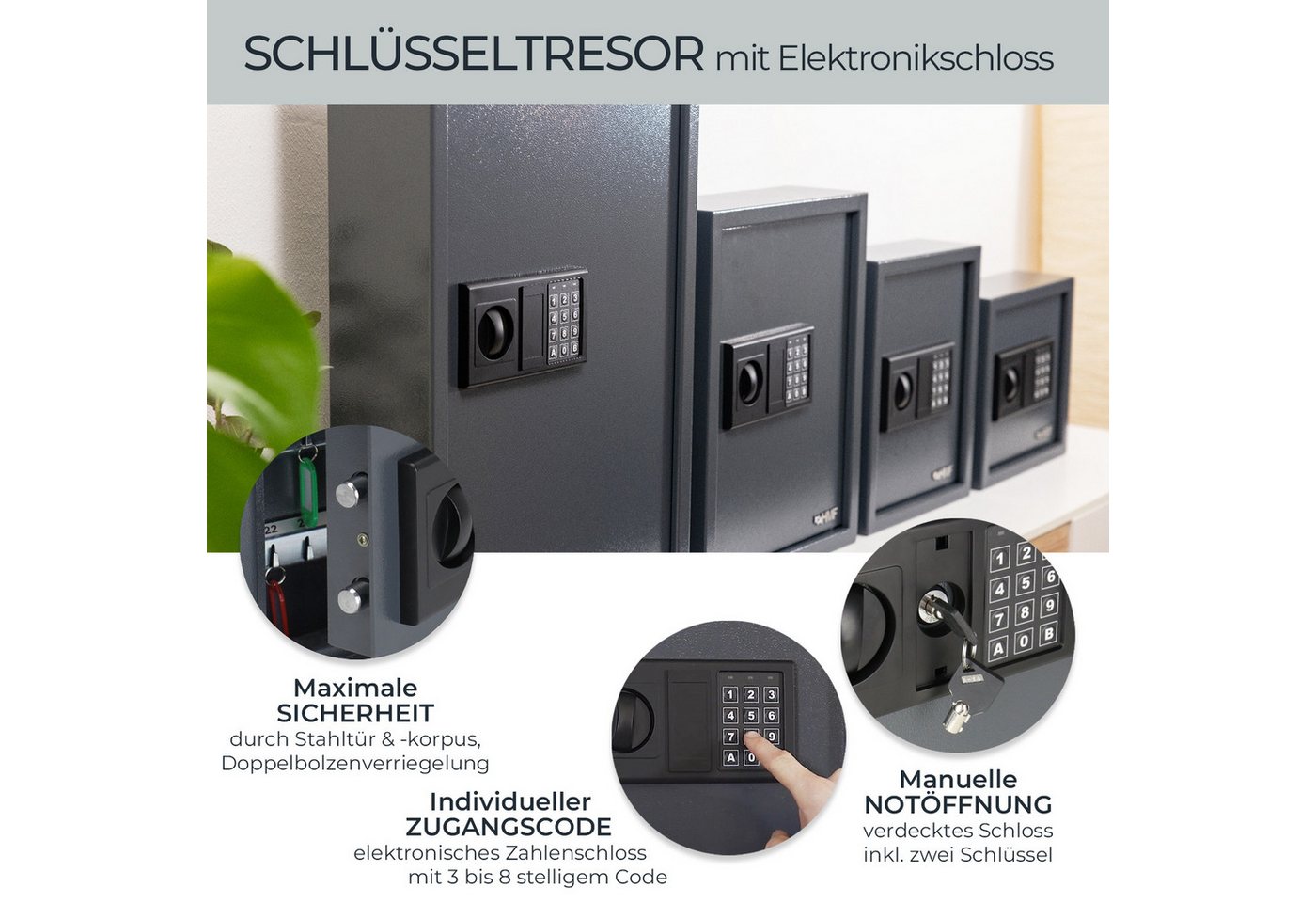 Thumbnail - HMF Schlüsseltresor Schlüsselkasten mit Elektronikschloss (30 Haken, inkl. Schlüsselanhänger), Schlüssel Safe 30 x 28 x ...