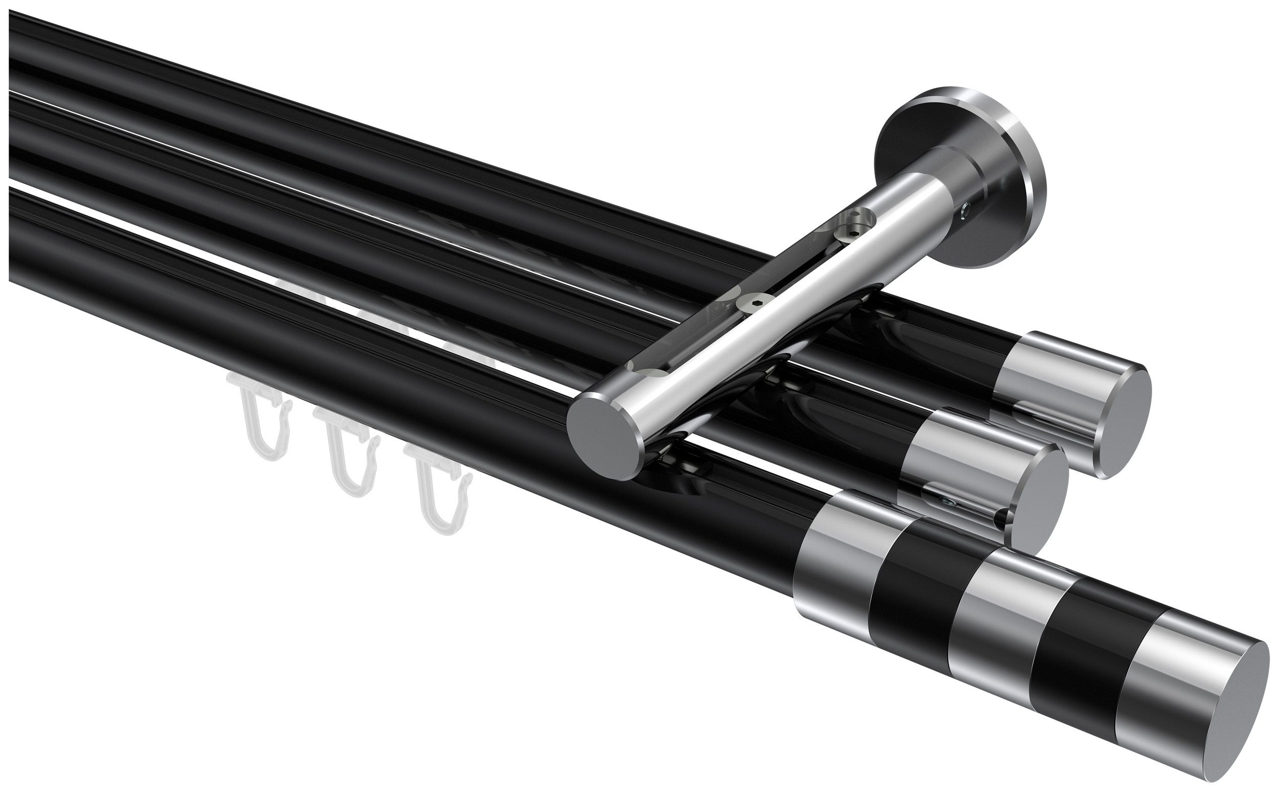 INTERDECO Innenlaufschiene Siteno Mavell, Ø 20 mm, 3-läufig, Fixmaß, kürzbar, Wandmontage, Aluminium, Schwarz / Chrom / Bicolor