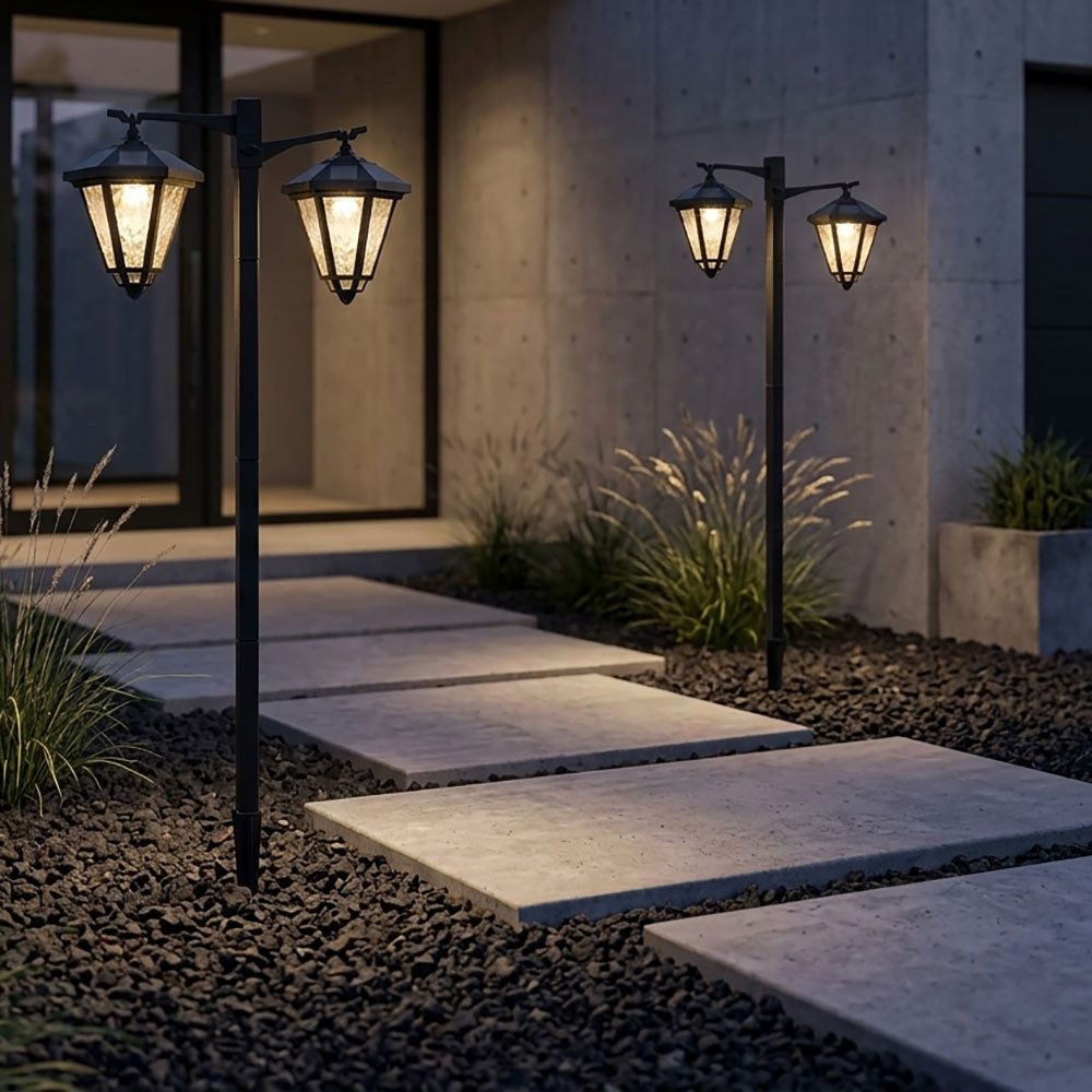 Harms Import LED Solarleuchte, LED-Leuchtmittel fest verbaut, Warmweiß, 2x LED Solar-Wegeleuchte Außen Gartenlampe schwarz Laterne H 136cm