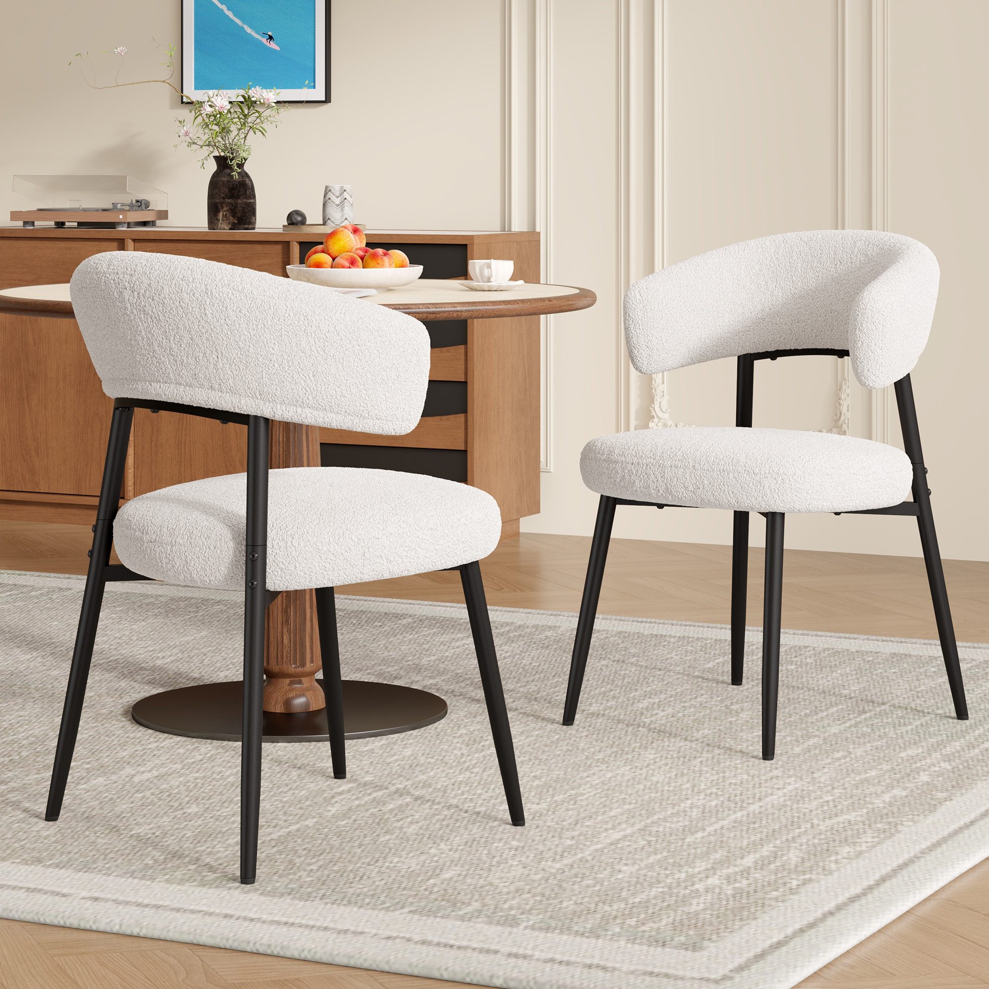 HawthyHome Esszimmerstuhl mit Bouclé-Bezug, geschwungener Rückenlehne & Metallbeinen, 2er Set (2 St), Ergonomisches Design, Bodenschutz & Standsicherheit