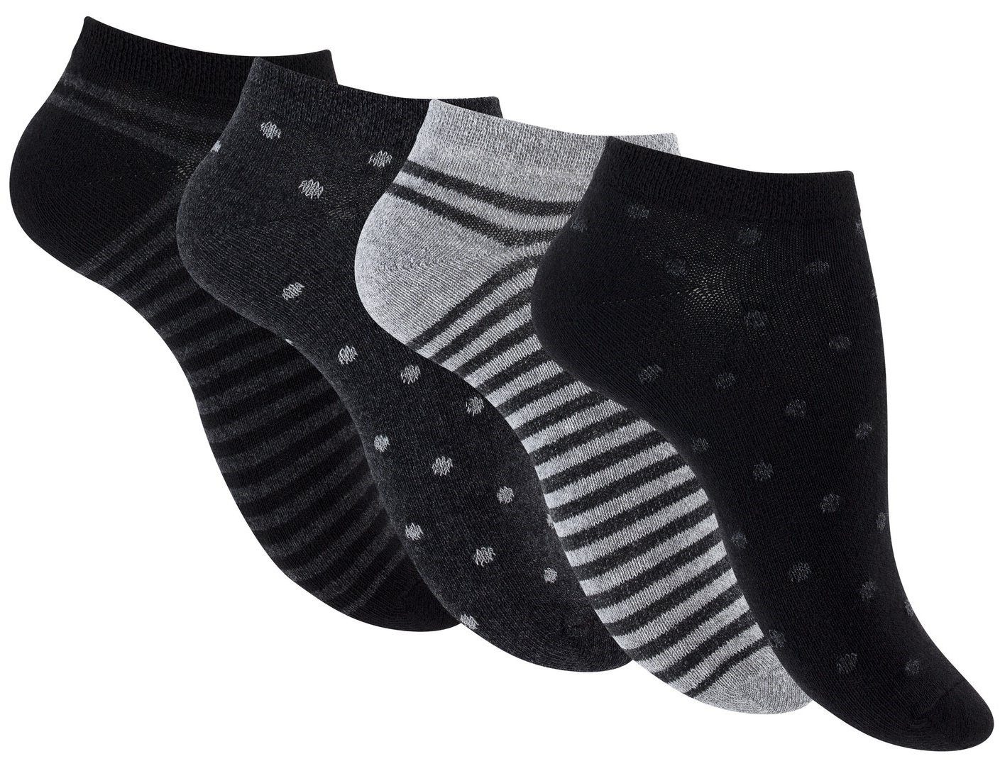 Reslad Sneakersocken Damen Motiv Socken (8 x Paar) süße Söckchen für Frauen aus Baumwolle (8-Paar) Sneakersocken Füßlinge Damensocken grau (dot-stripes)