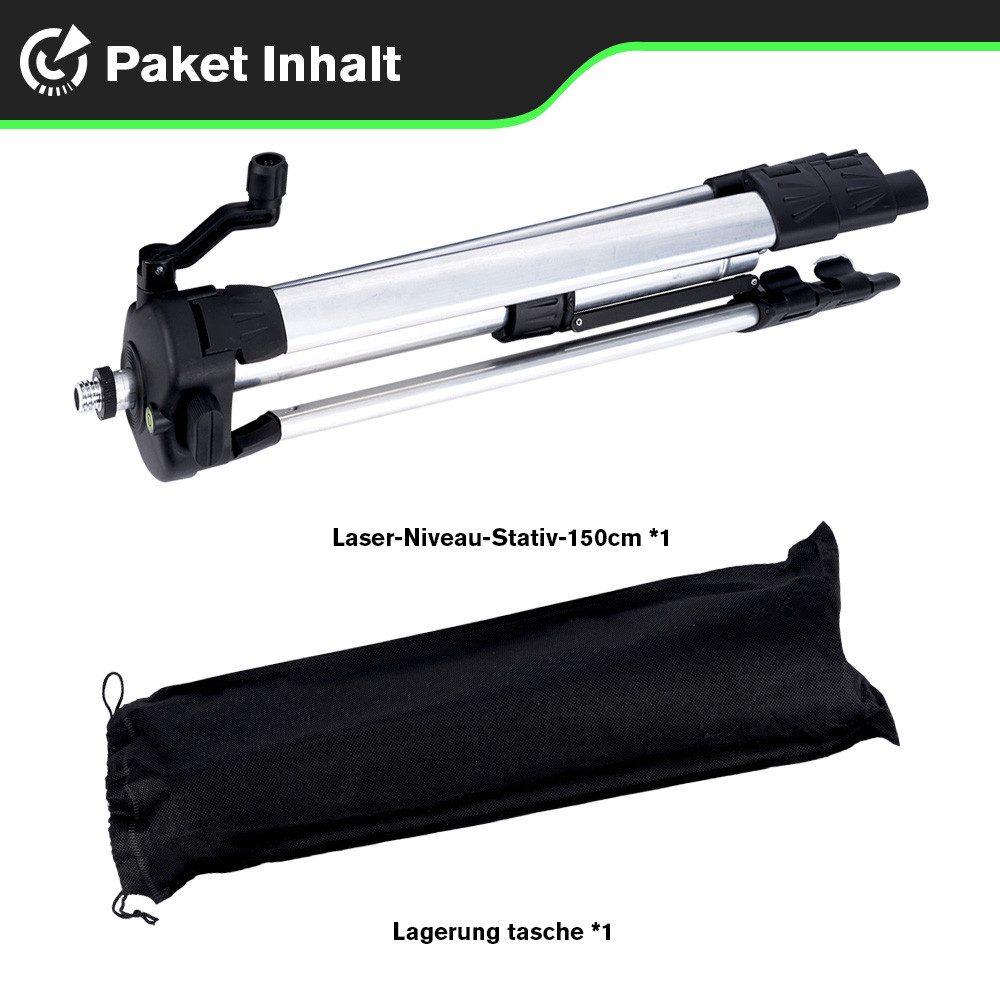 HGLINE 360° Laserwasserwaage Stativ, Lasernivellier-Neigungsmesser Dreibeinstativ (Einstellbares Aluminium Baustativ 150cm, 5/8" Gewinde, 6kg Traglast)
