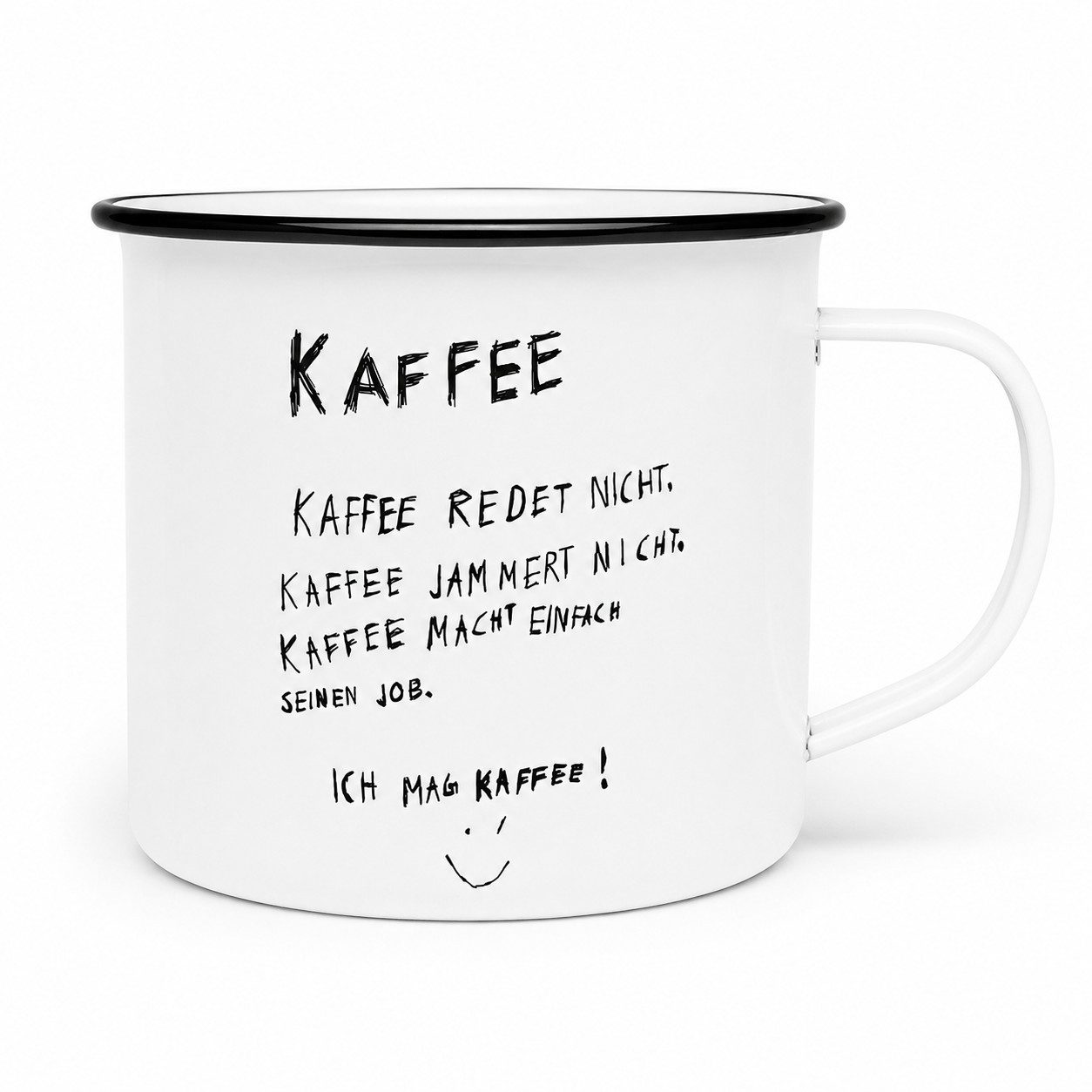 PPD Becher Metall-Becher mit Schriftzug Kaffee Redet Nicht Weiß Schwarz, 1-tlg., Melamin