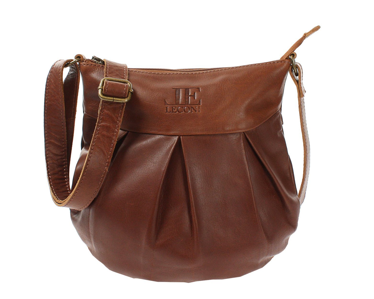 LECONI Umhängetasche kleine Damentasche Handtasche Leder zeitlos LE0070, gewachstes Büffelleder – schlanker Schnitt – 29×30×3 cm